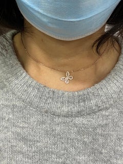 White Rose Cut Diamond Butterfly Necklace 18 Karat Rose Gold