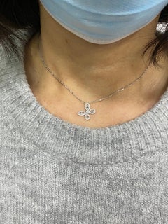 White Rose Cut Diamond Butterfly Necklace 18 Karat White Gold