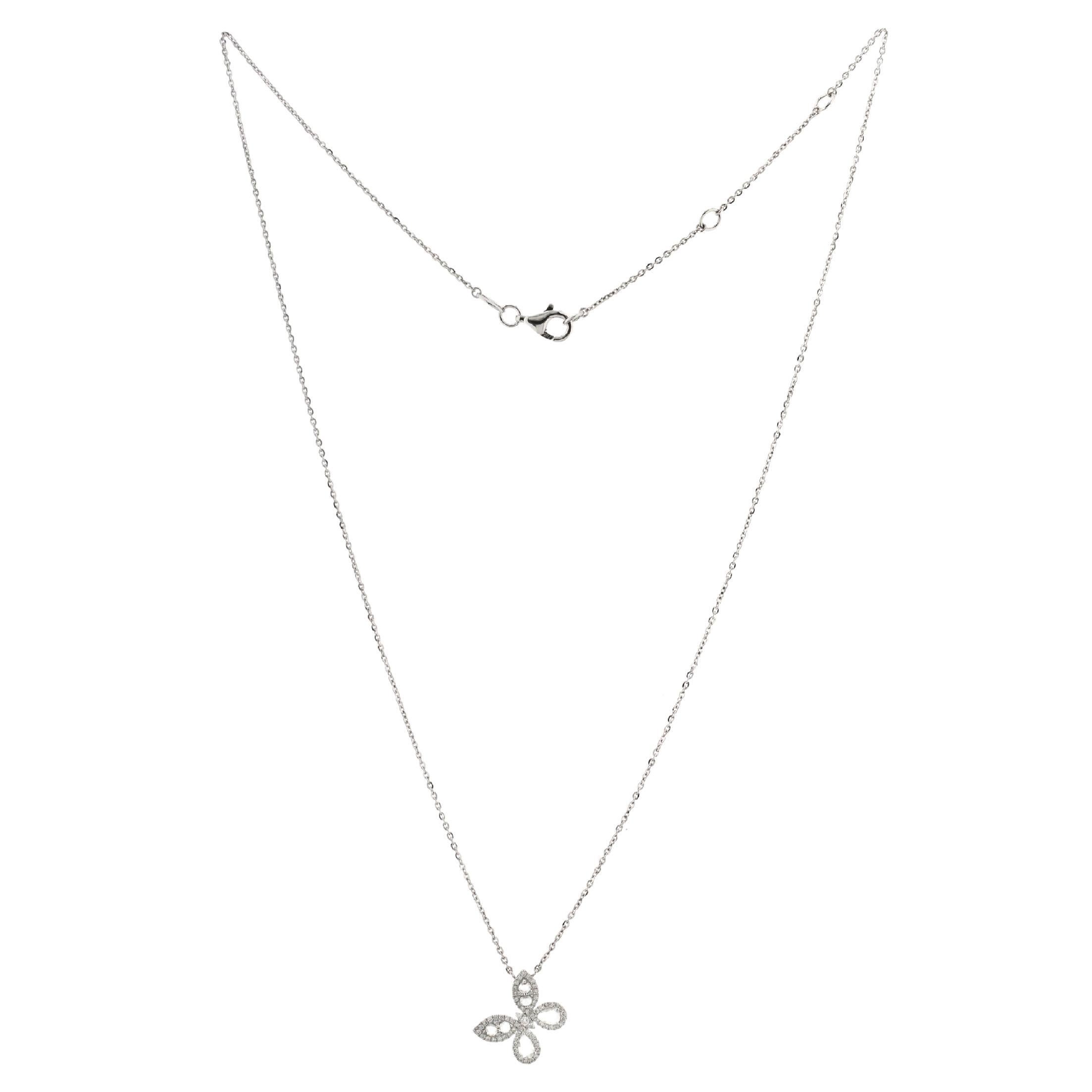 White Rose Cut Diamond Butterfly Necklace 18 Karat White Gold