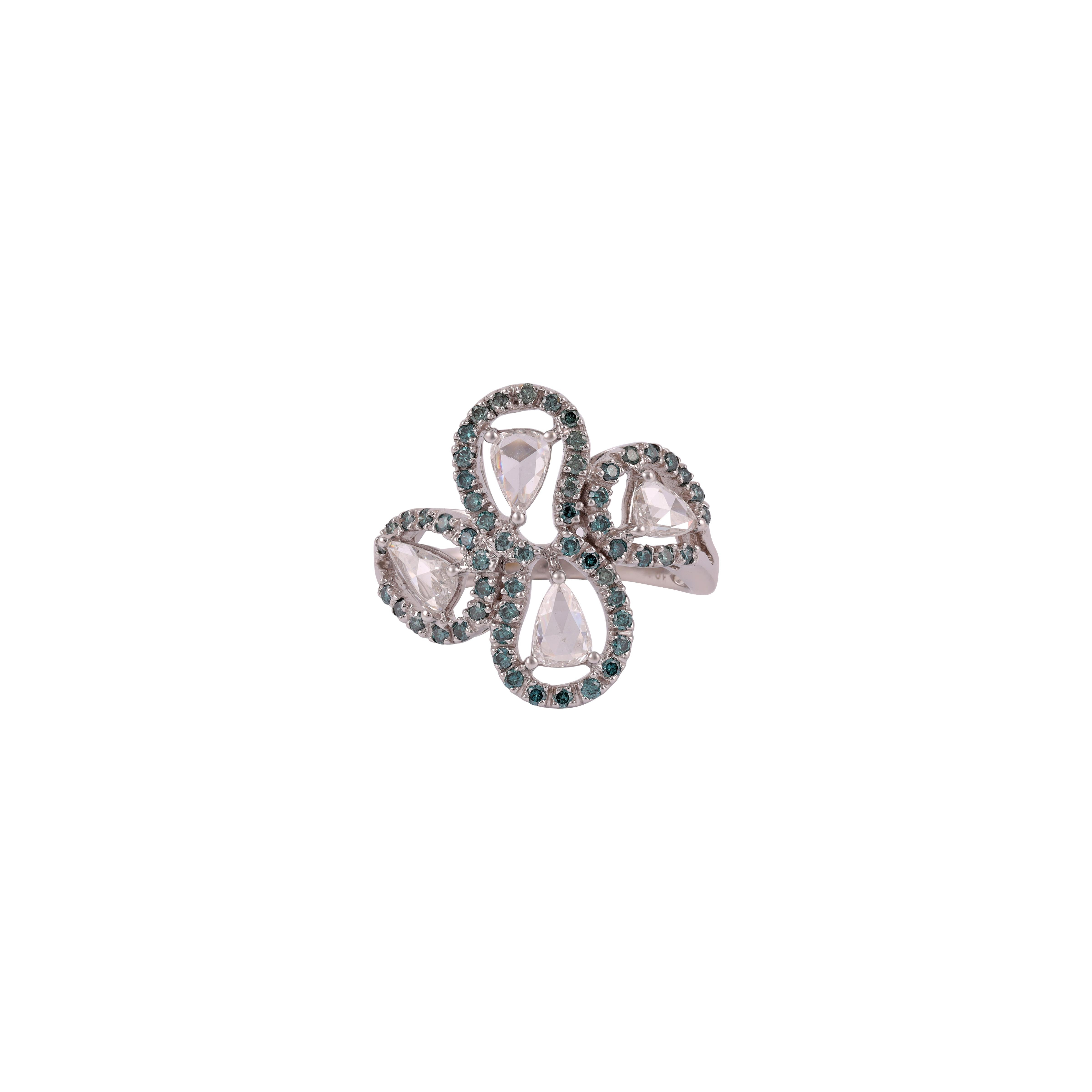 Informazioni sull'anello con diamanti 
Taglio a rosa bianca  Diamanti : 0,77 Carati
Oro bianco : 4,8 Gm
Diamante : 0,47 Carati 

Ogni diamante è incastonato a mano.