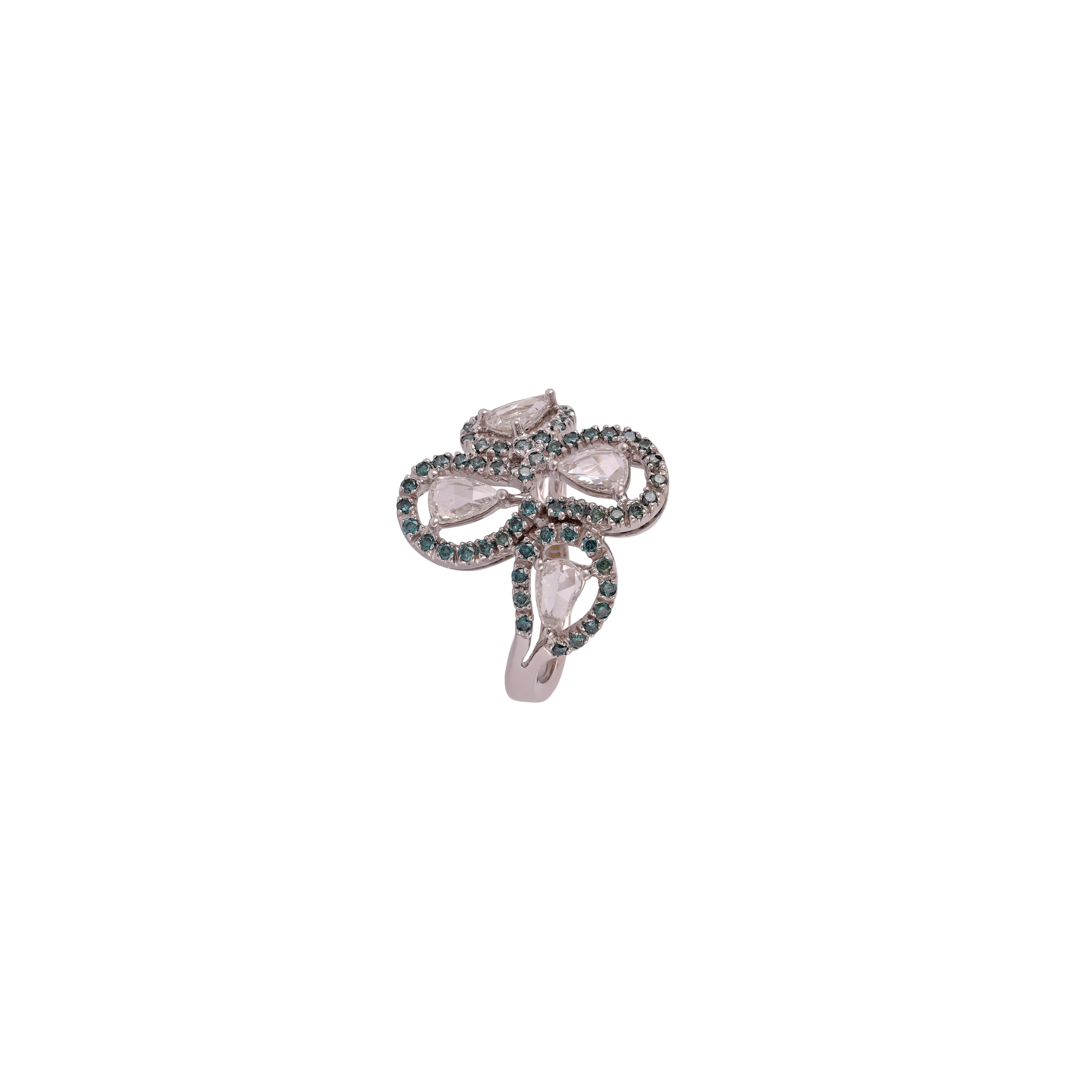Taglio a rosa Anello con diamante bianco taglio rosa in oro bianco 18 carati in vendita
