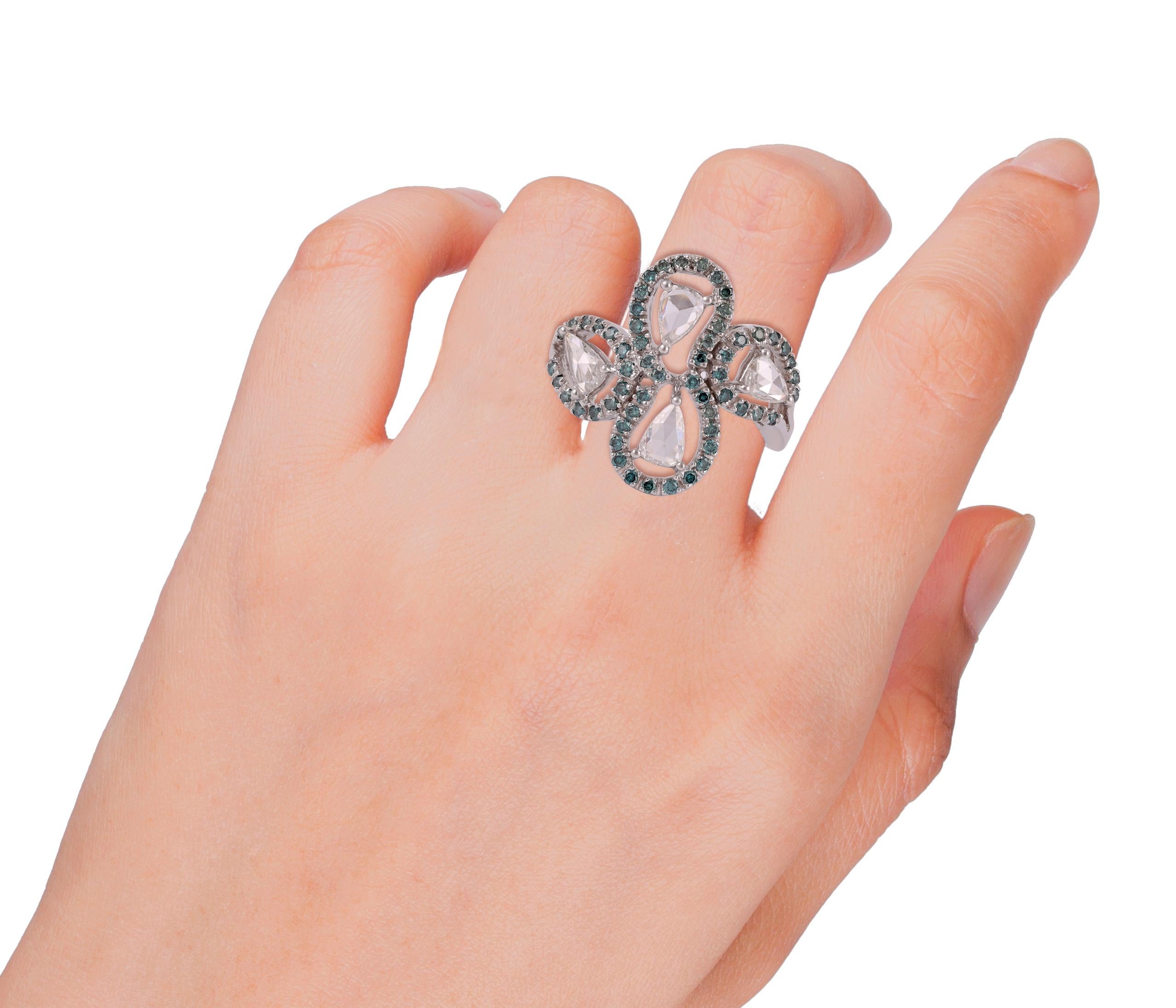 Anello con diamante bianco taglio rosa in oro bianco 18 carati In condizioni Nuovo in vendita a Jaipur, Rajasthan