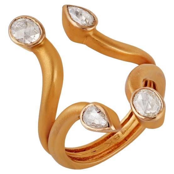 White Rose Cut Diamond Ring in 18 Karat Yellow Matt Gold For Sale