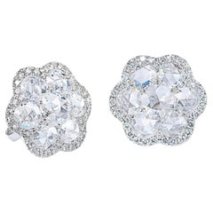 White Rose Cut Diamond Stud Earrings in 18 Karat White Gold.