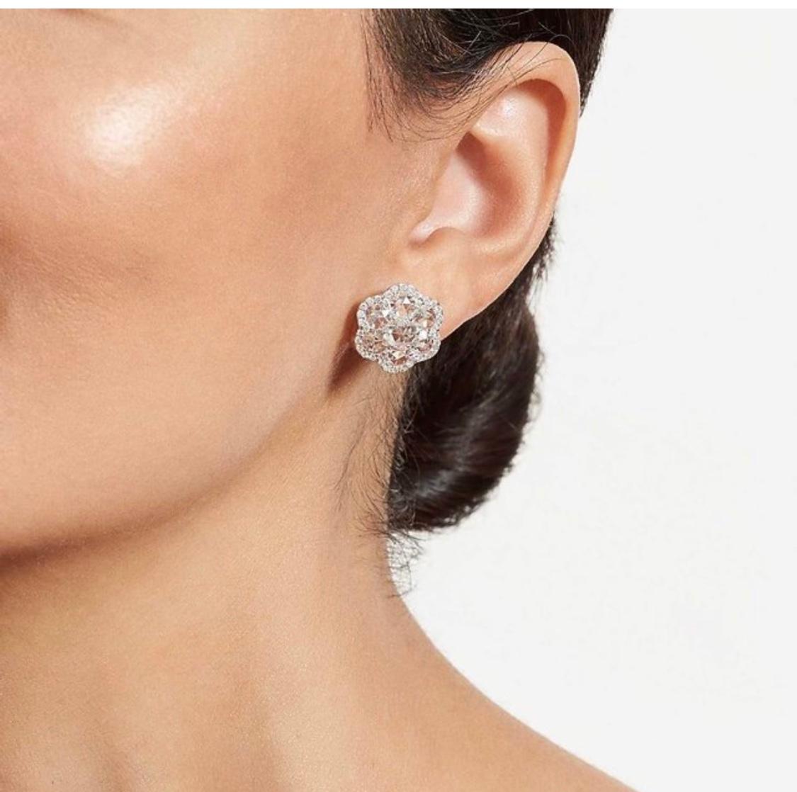 Donna Orecchini con diamante bianco taglio rosa in oro bianco 18 carati. in vendita