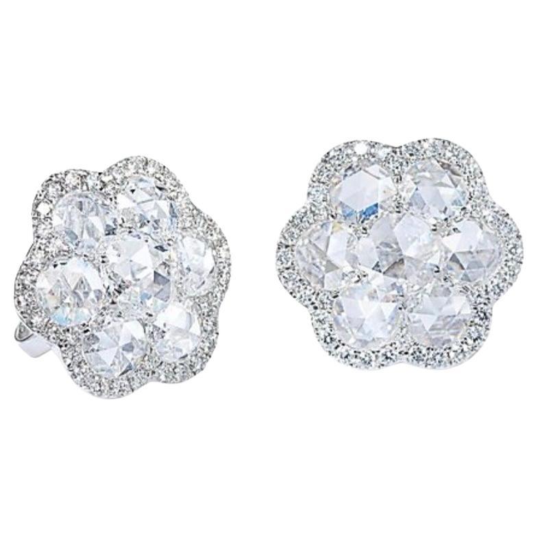 White Rose Cut Diamond Stud Earrings in 18 Karat White Gold.