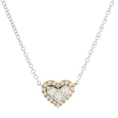 White & Rose Gold 0.38ctw Diamond Heart Pendant Adjustable Link Chain Necklace