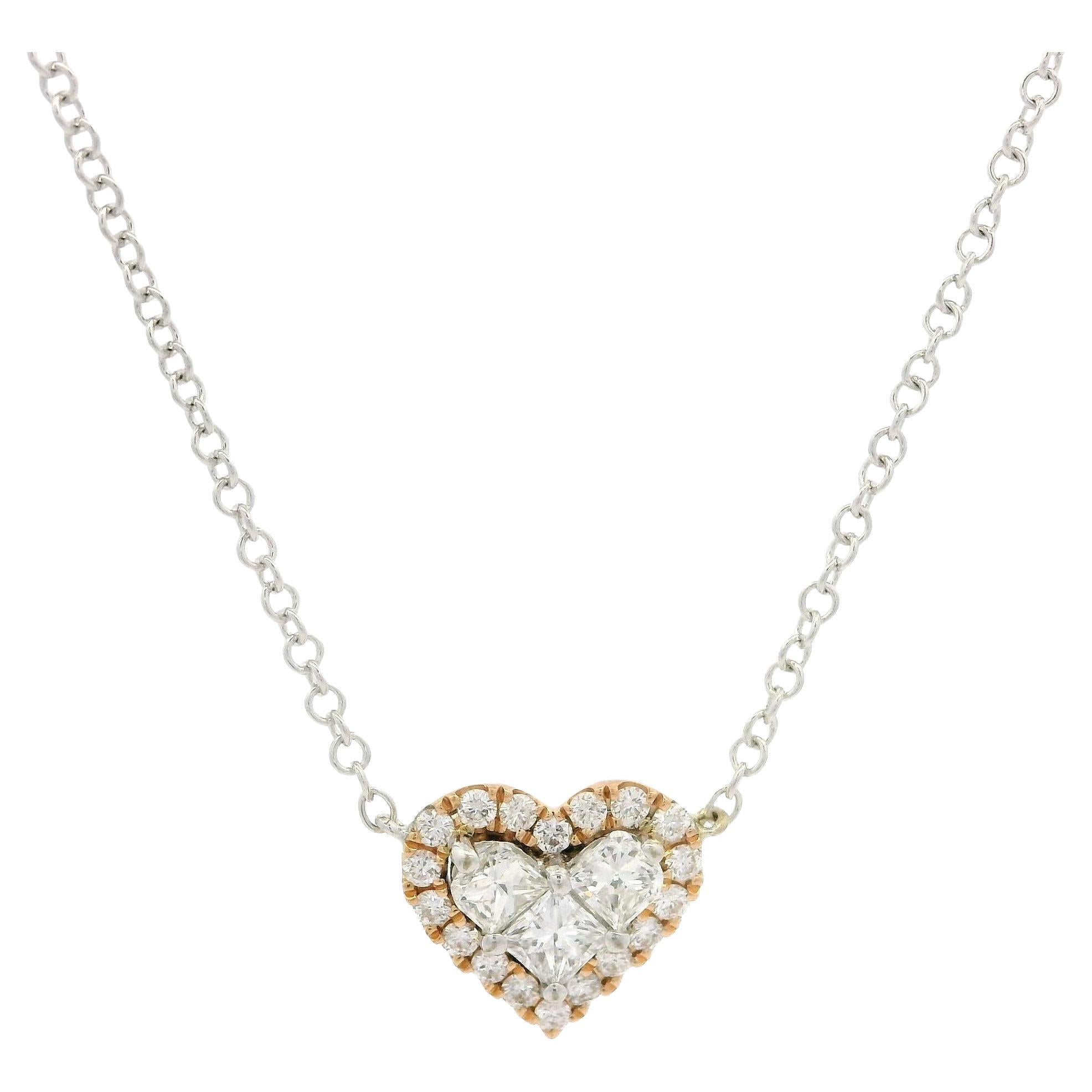 White & Rose Gold 0.38ctw Diamond Heart Pendant Adjustable Link Chain Necklace