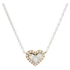 White & Rose Gold 0.38ctw Diamond Heart Pendant Adjustable Link Chain Necklace