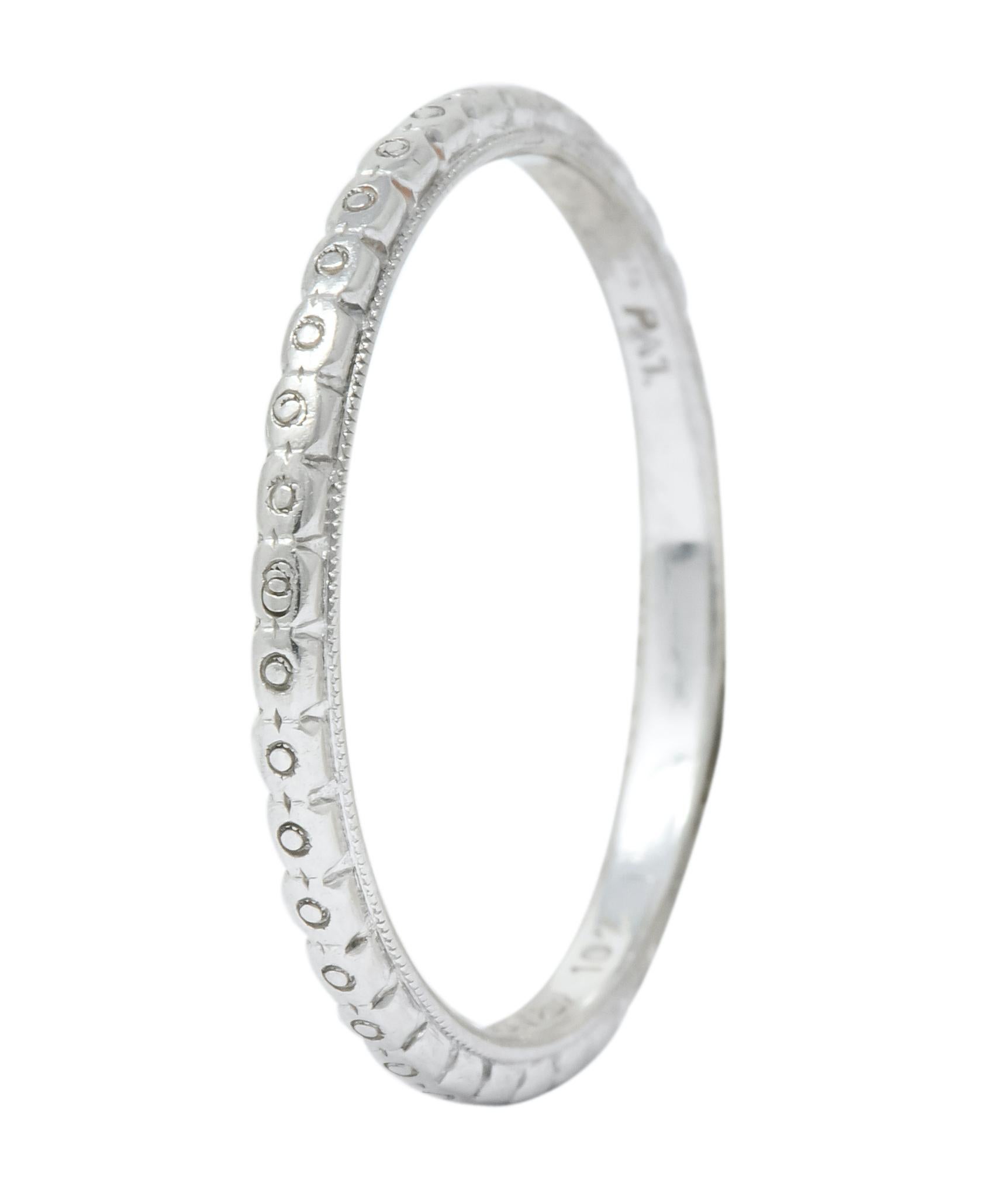 Women's or Men's White Rose Jewelry Mfg. Co. Art Deco Orange Blossom Platinum Band Ring