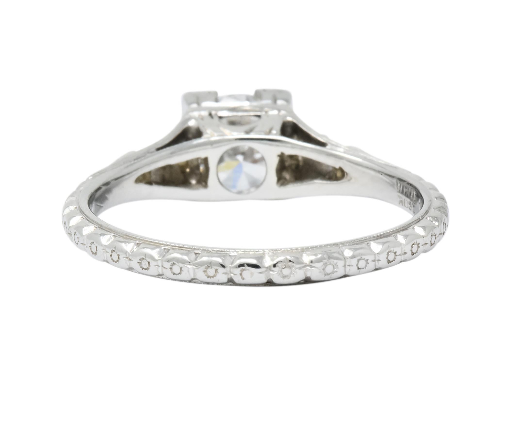 White Rose Mfg. Co. Art Deco Diamond 18 Karat White Gold Engagement Ring In Excellent Condition In Philadelphia, PA