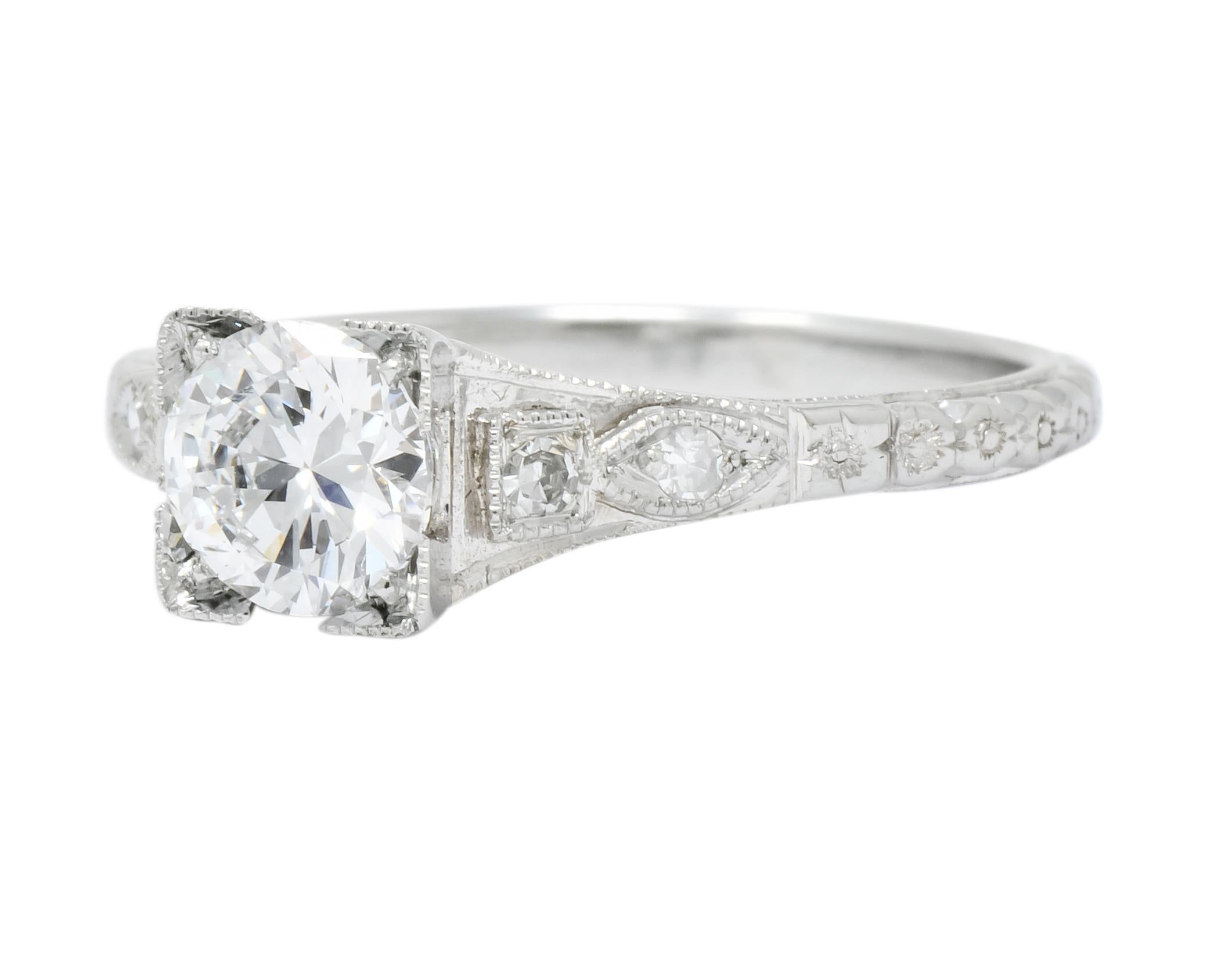 Round Cut White Rose Mfg. Co. Art Deco Diamond 18 Karat White Gold Engagement Ring