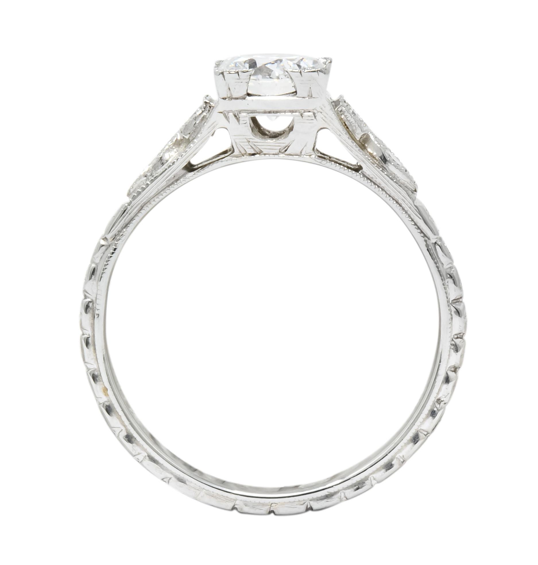 White Rose Mfg. Co. Art Deco Diamond 18 Karat White Gold Engagement Ring In Excellent Condition In Philadelphia, PA
