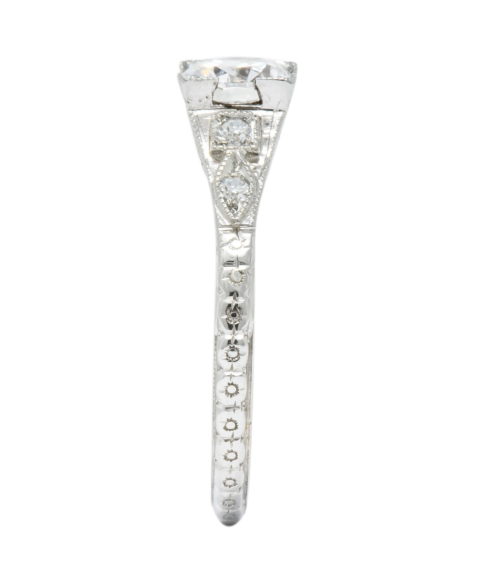 Women's or Men's White Rose Mfg. Co. Art Deco Diamond 18 Karat White Gold Engagement Ring