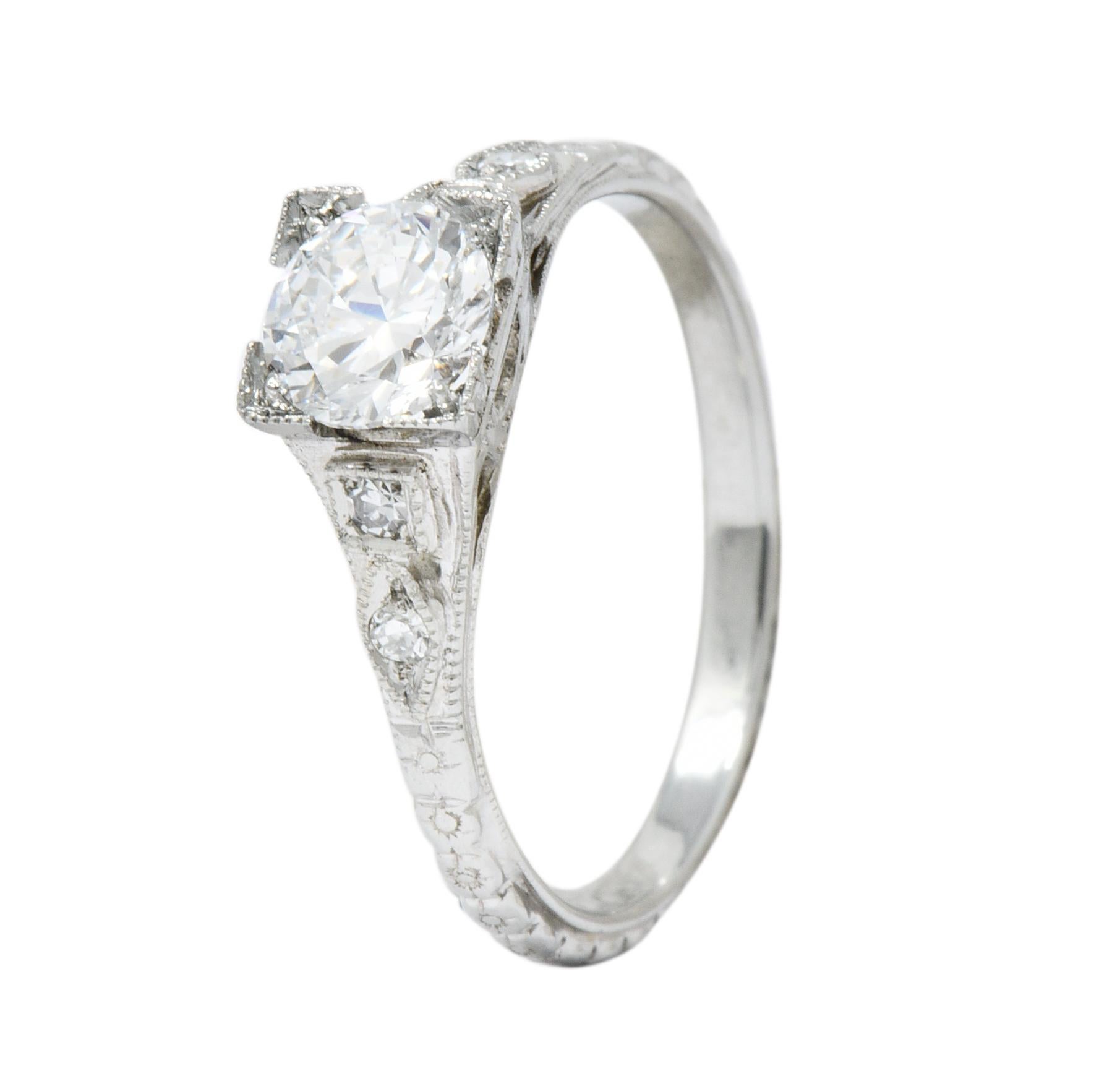 White Rose Mfg. Co. Art Deco Diamond 18 Karat White Gold Engagement Ring 1
