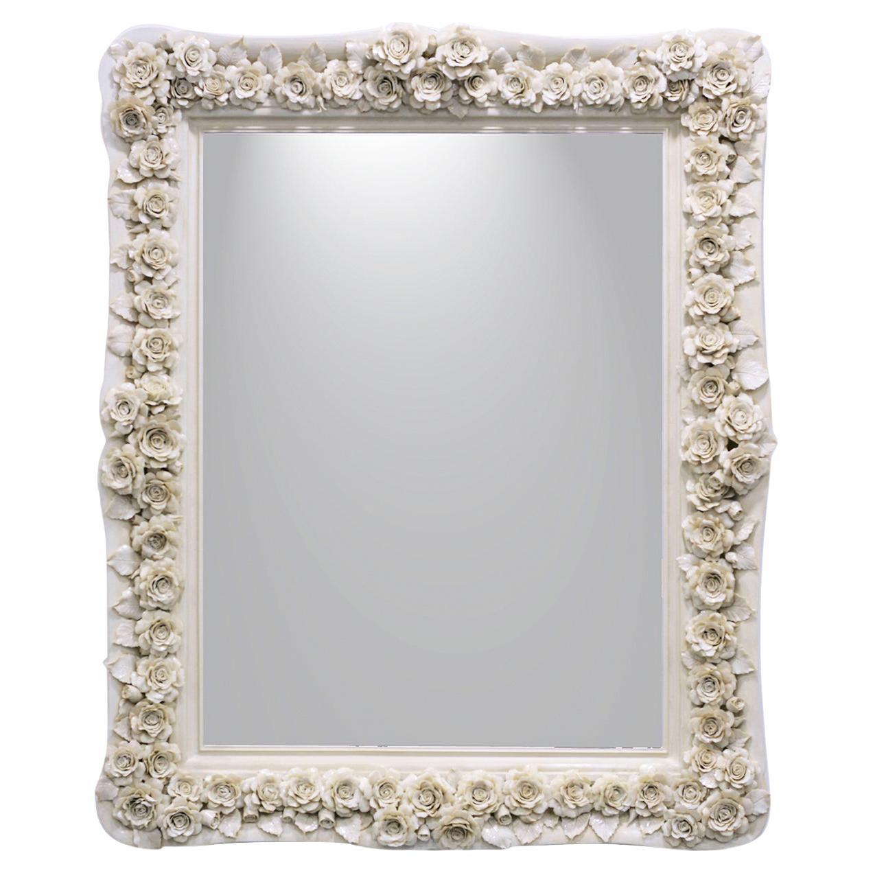 New Floral Rose Flowers White Bedroom Rectangle Dressing Table Top Wall Mirror 