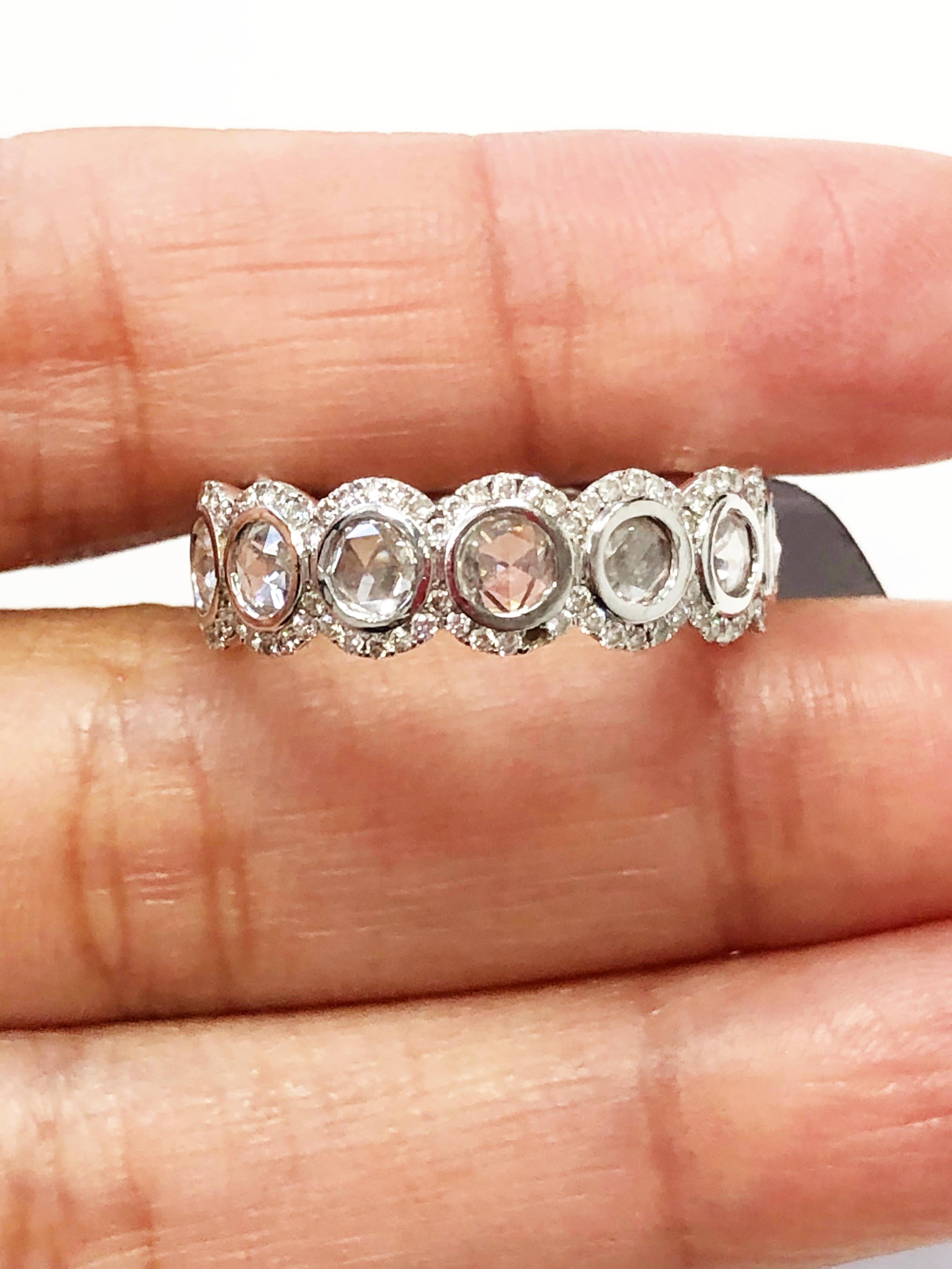 White Rosecut Diamond Round Eternity Band in 18 Karat White Gold In New Condition In Los Angeles, CA