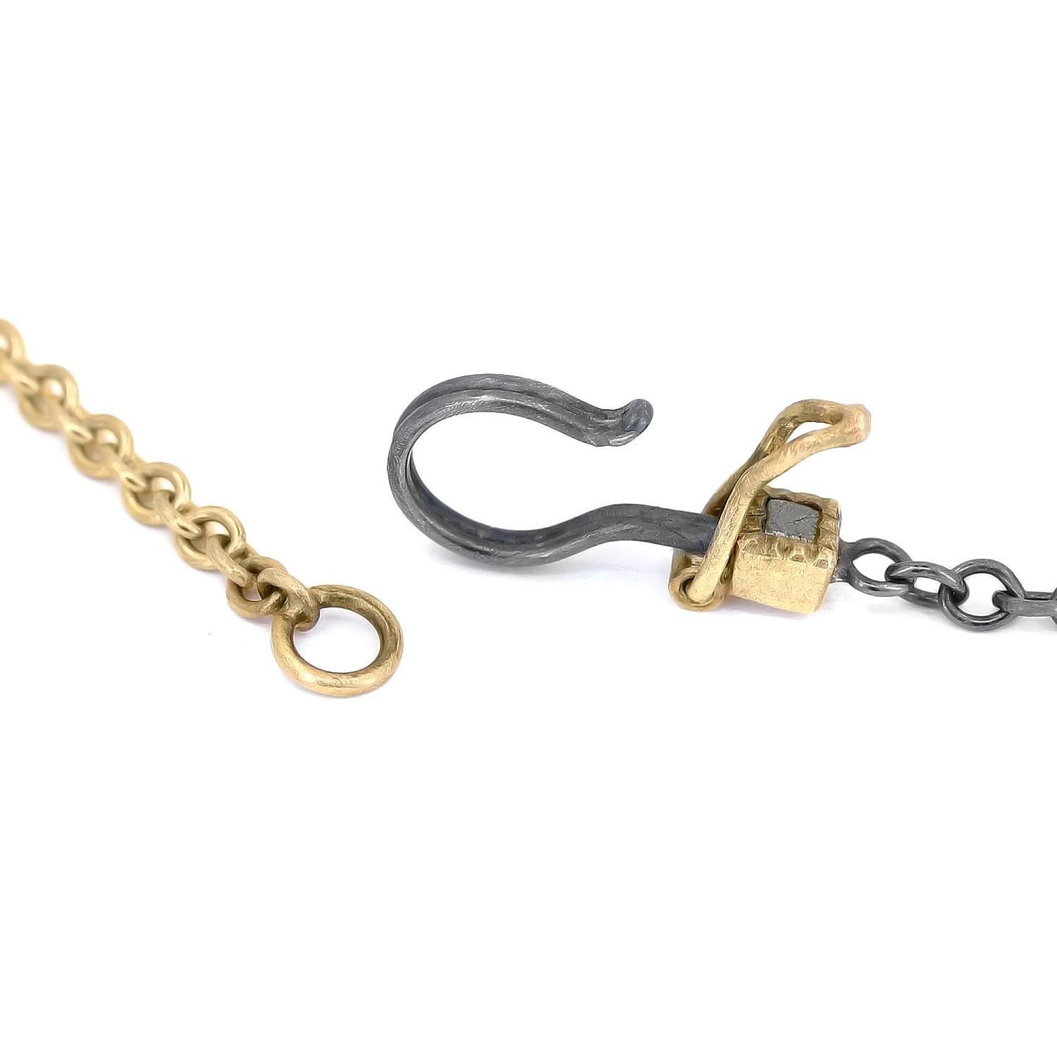 Artist Brilliant + Rough Diamond Yellow Gold Oxidized Silver Link Necklace, Todd Reed For Sale