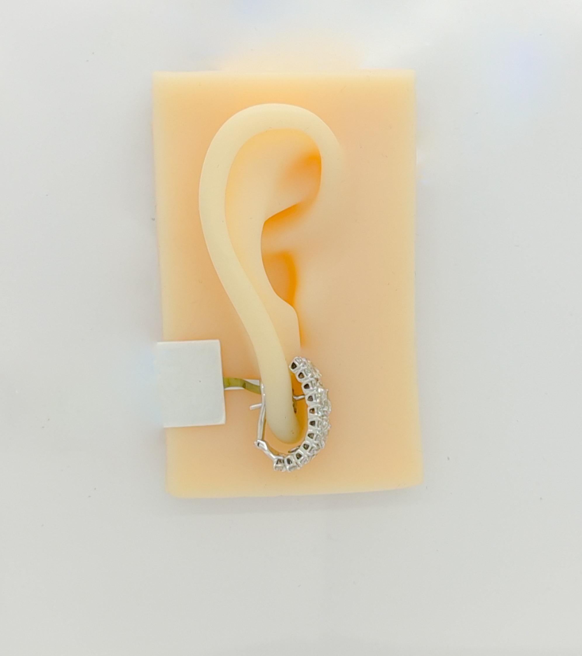 Marquise Cut White Round and Marquise Diamond Semi Hoop Earrings in 18k White Gold