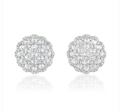 White Round Brilliant and Rose Cut Diamond Stud Earrings In 18K White Gold.
