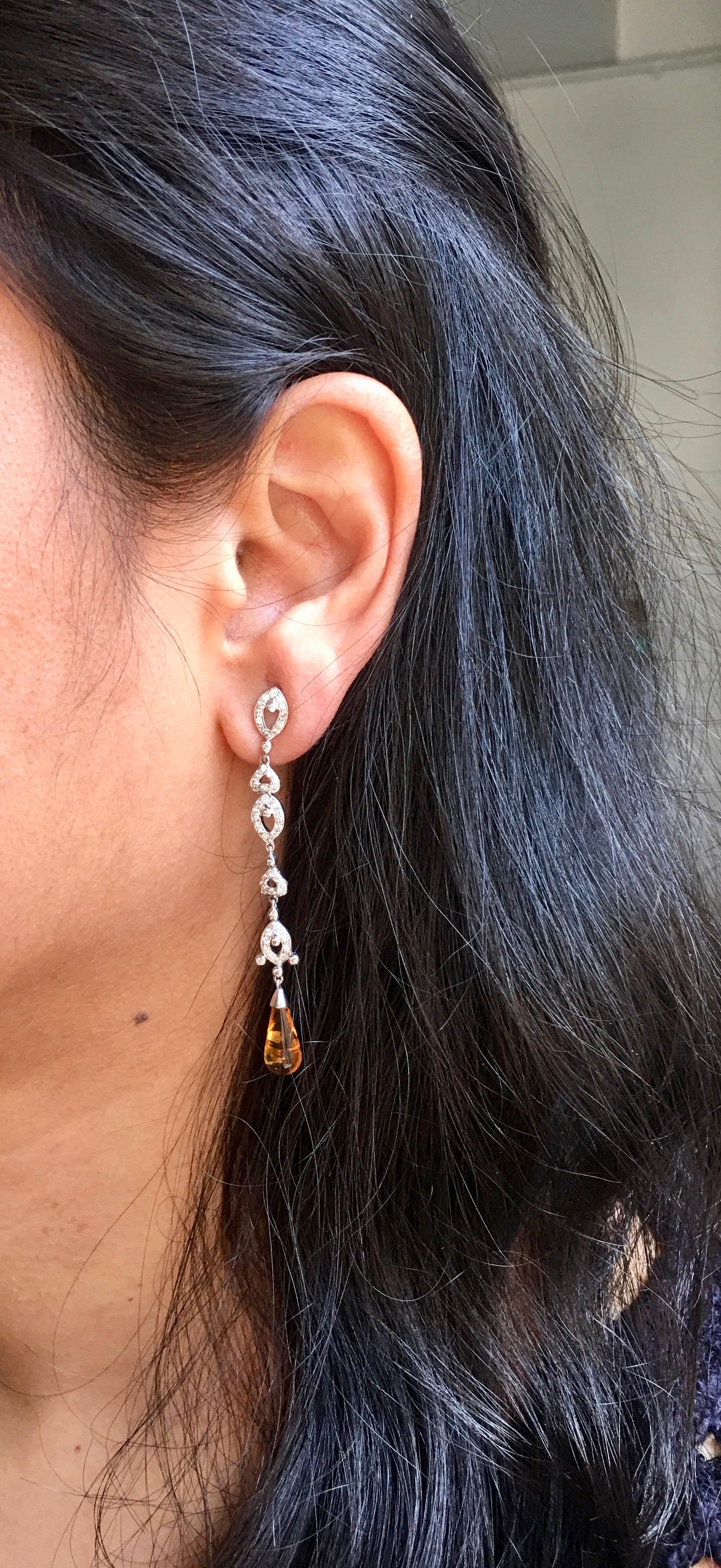 White Round Brilliant And Topaz Dangle Earrings And Matching Necklace In 18K. For Sale 4