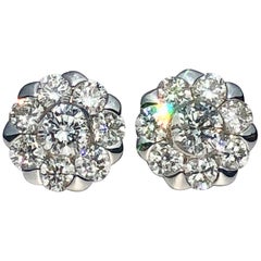 White Round Brilliant Cut Diamond Daisy Stud Earrings 18 Karat Gold .56 Carat TW