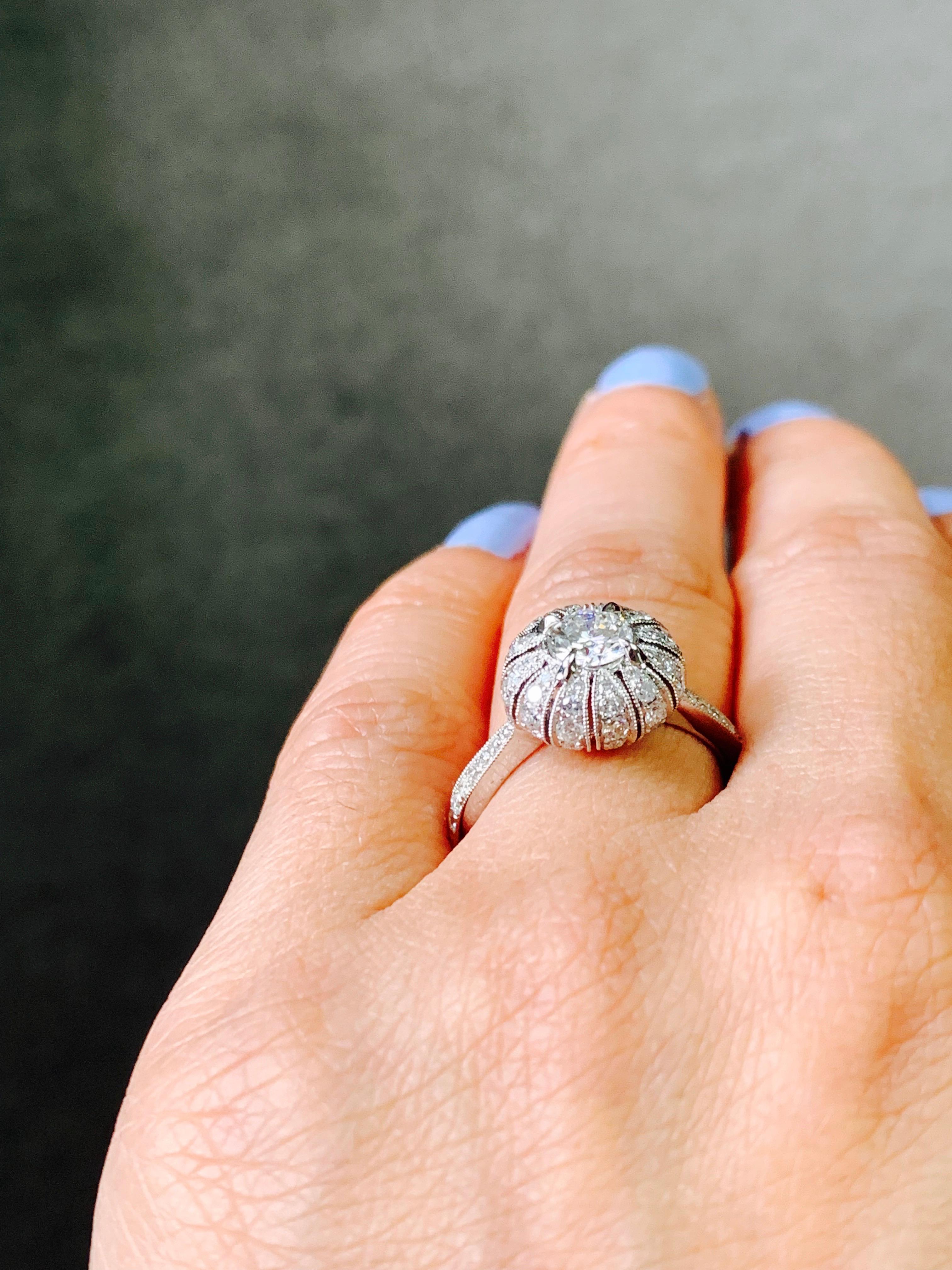 White Round Brilliant Cut Diamond Engagement Ring in 18 Karat White Gold For Sale 6
