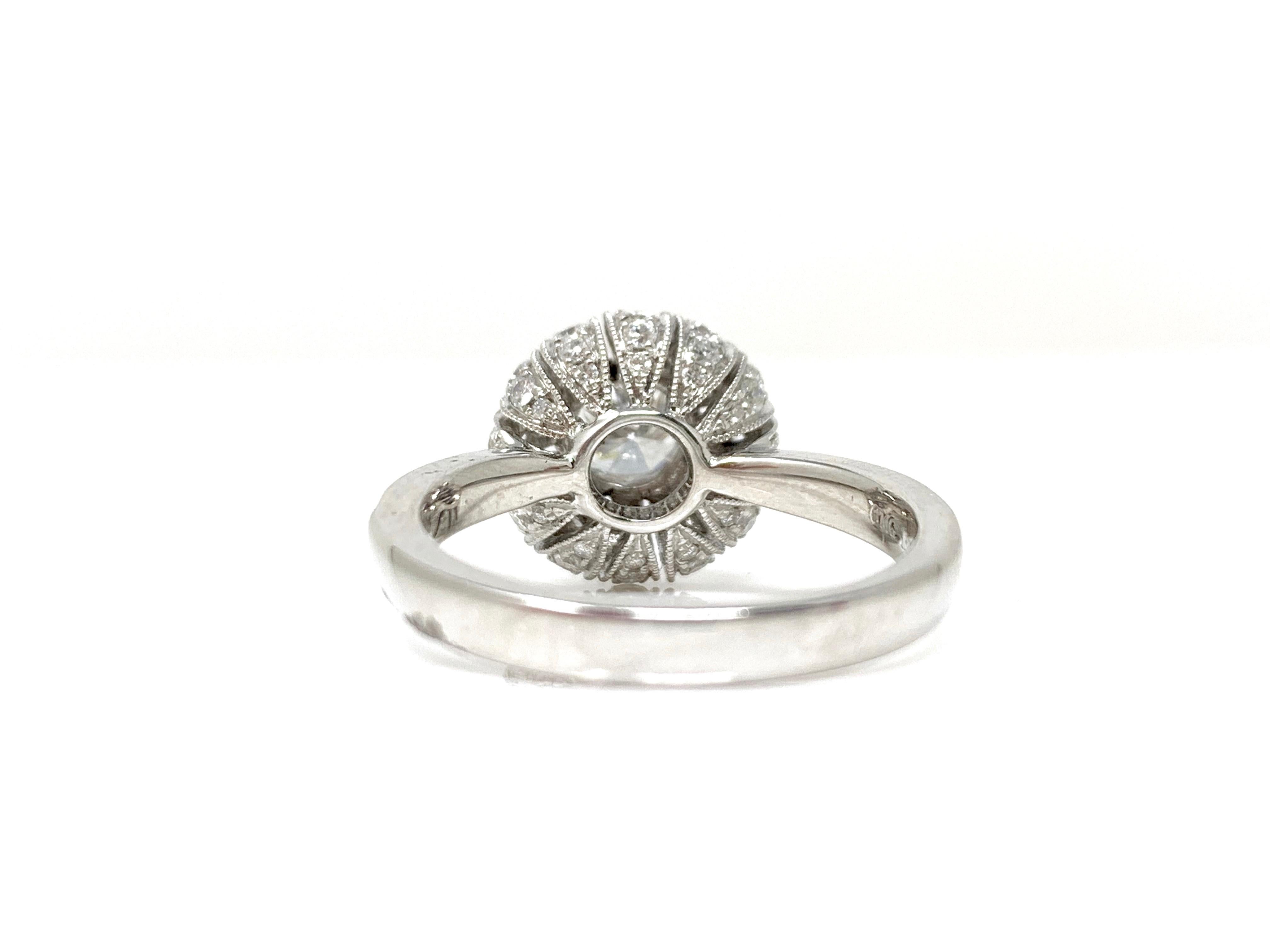 Old European Cut White Round Brilliant Cut Diamond Engagement Ring in 18 Karat White Gold For Sale