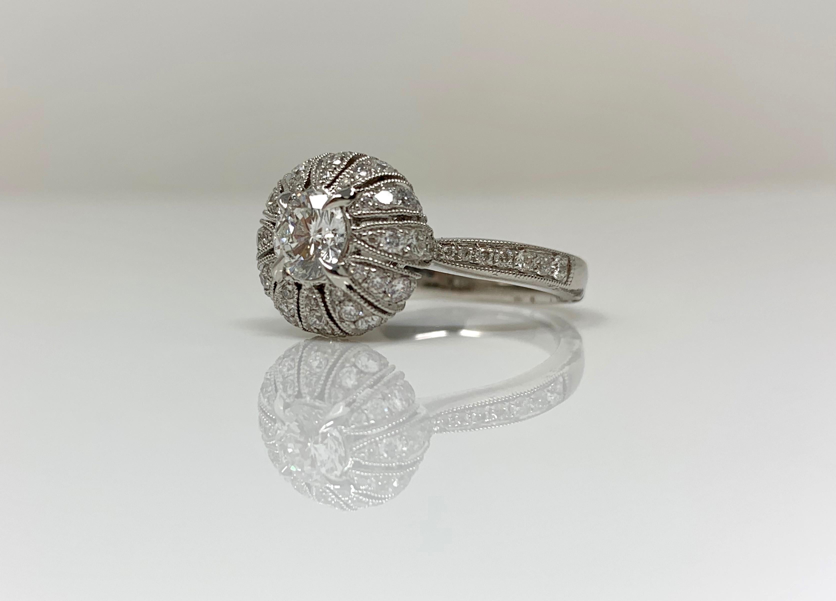 Women's White Round Brilliant Cut Diamond Engagement Ring in 18 Karat White Gold For Sale