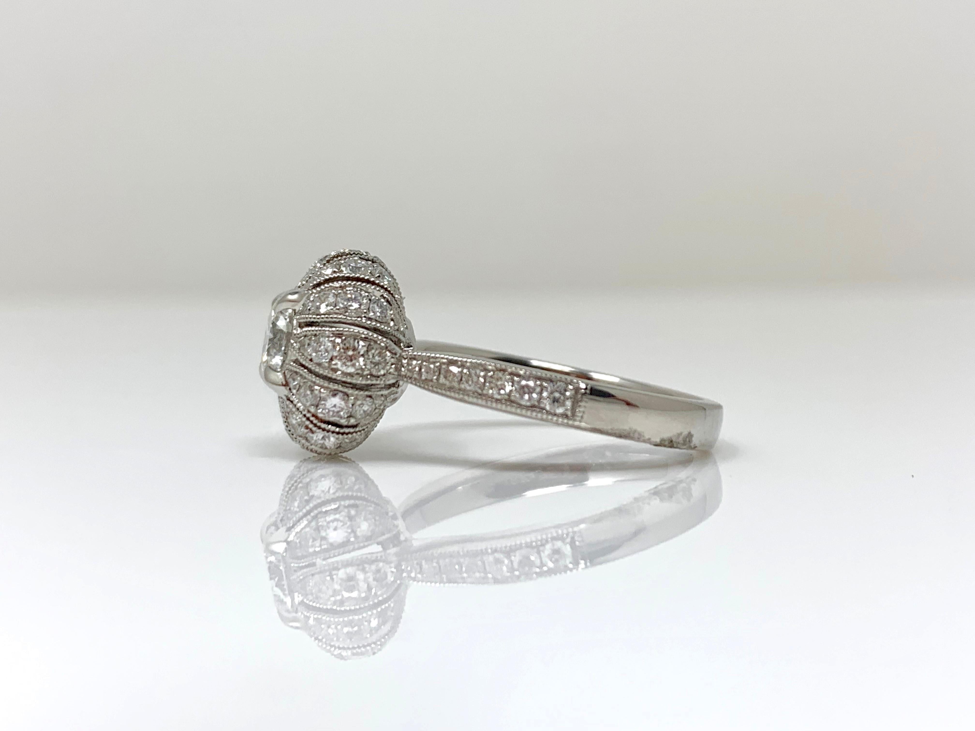 White Round Brilliant Cut Diamond Engagement Ring in 18 Karat White Gold For Sale 2