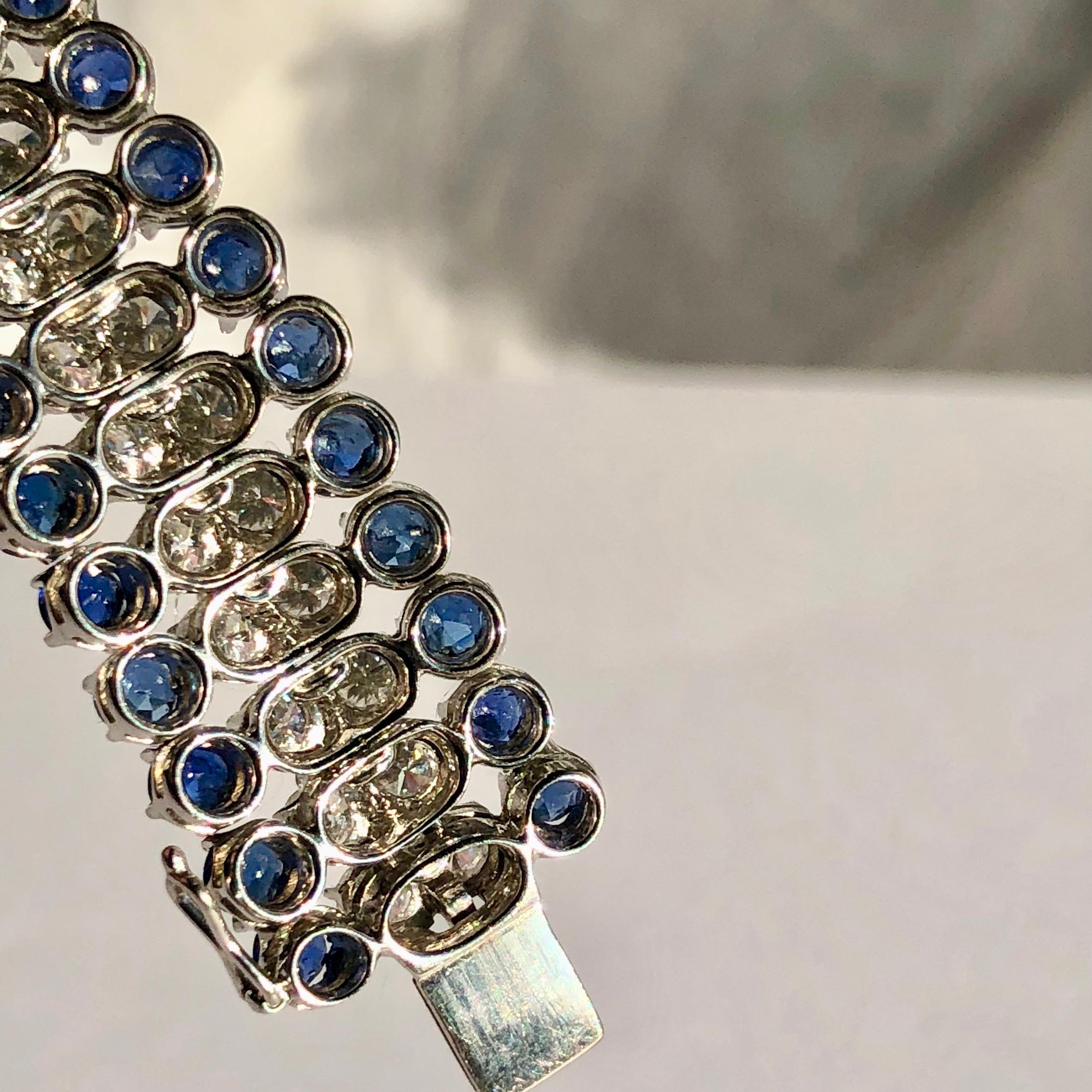 White Round Brilliant Cut Diamond , Round Cut Blue Sapphire Bracelet 16ct TW In Good Condition In London, GB