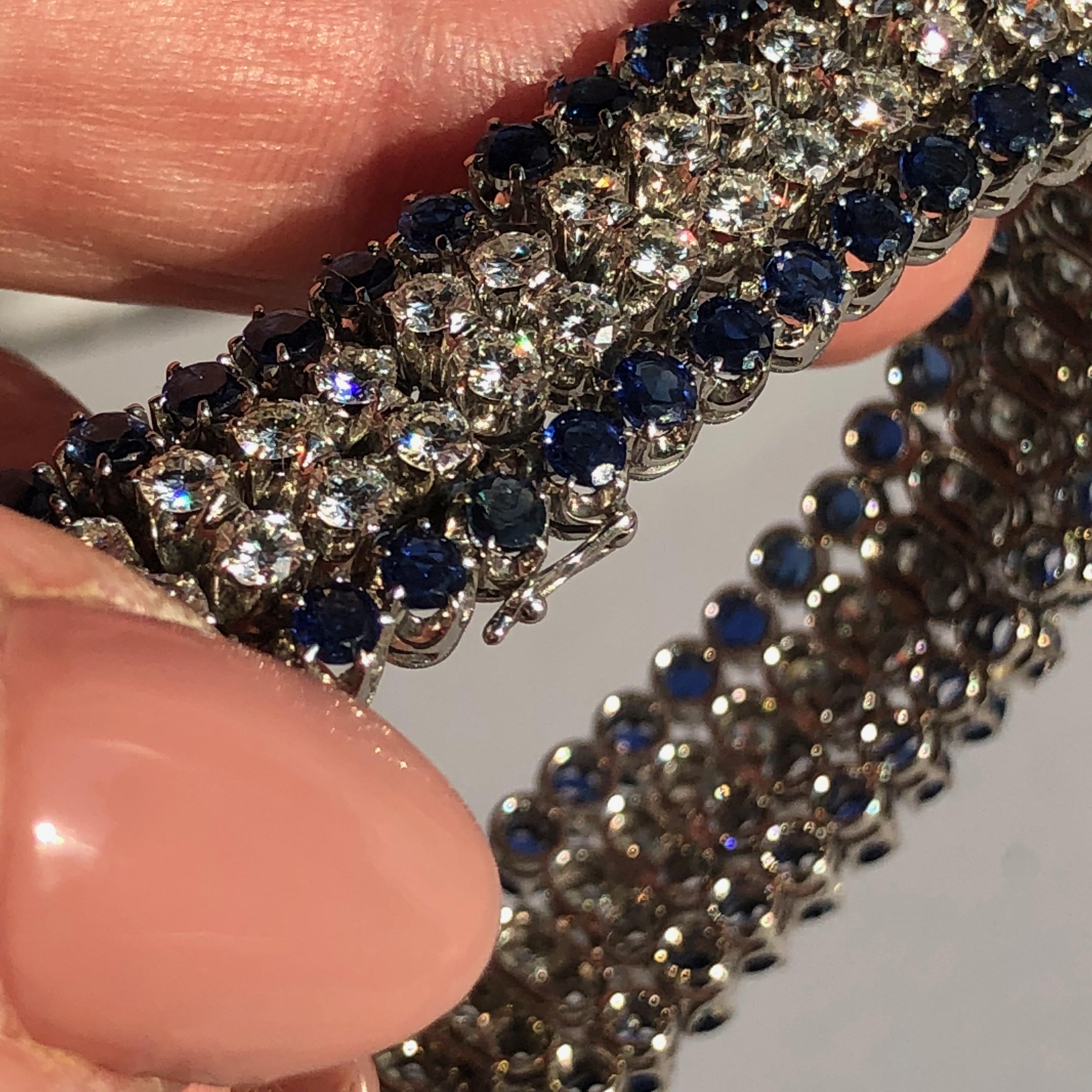 White Round Brilliant Cut Diamond , Round Cut Blue Sapphire Bracelet 16ct TW 1