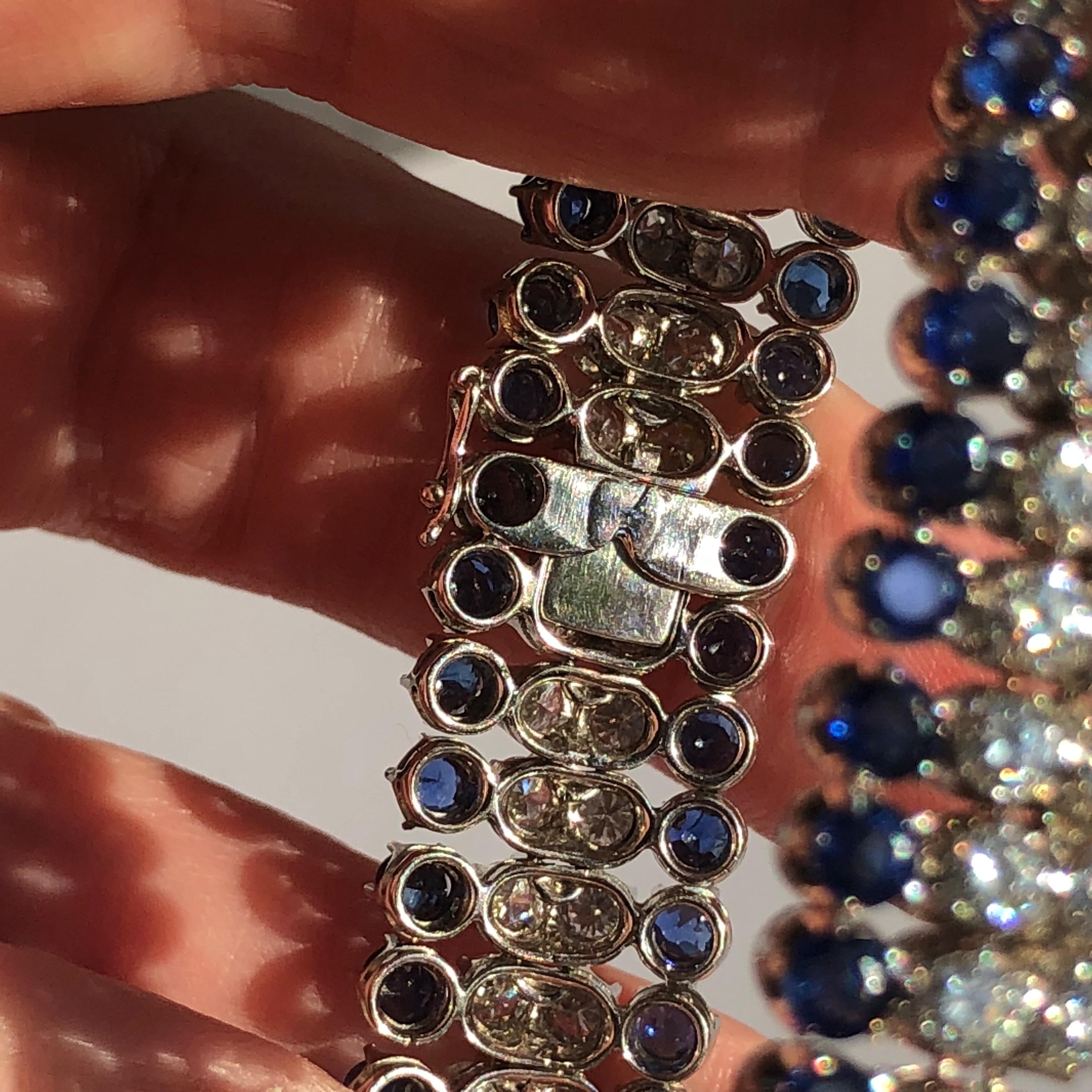 White Round Brilliant Cut Diamond , Round Cut Blue Sapphire Bracelet 16ct TW 3