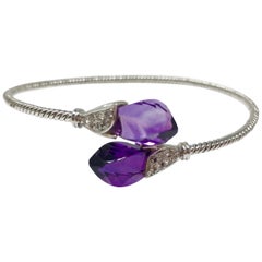 White Round Brilliant Diamond and Amethyst Bangle in 18 Karat White Gold