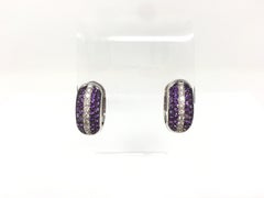 White Round Brilliant Diamond and Amethyst Hoop Earrings in 18 Karat White Gold