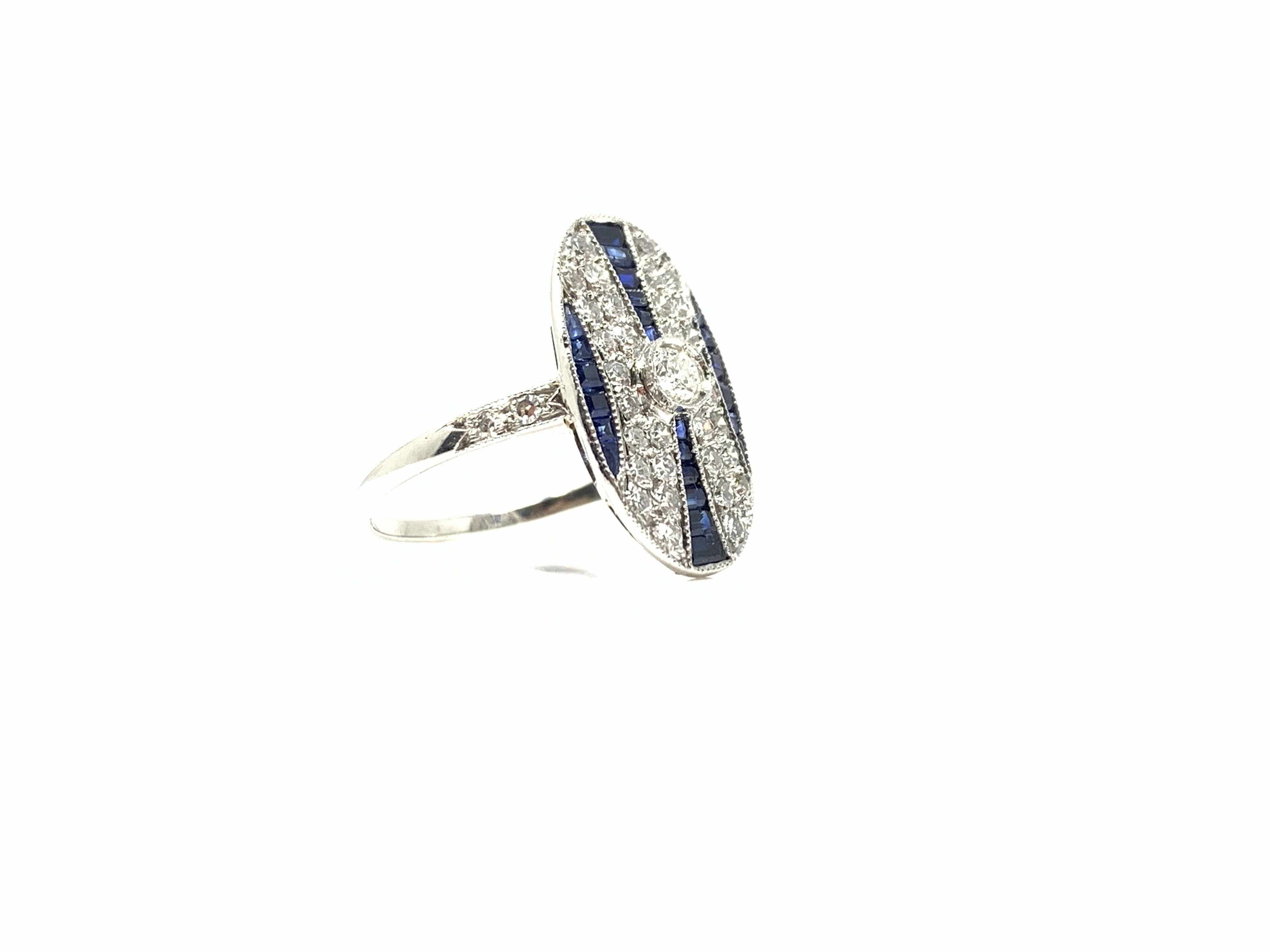 White Round Brilliant Diamond and Blue Sapphire Ring in Platinum For Sale 2