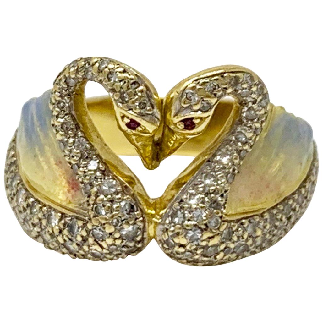 Bague en or jaune 18 carats avec diamants ronds brillants blancs et émail en vente