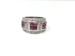 White Round Brilliant Diamond and Garnet Cocktail Ring in 18K White Gold