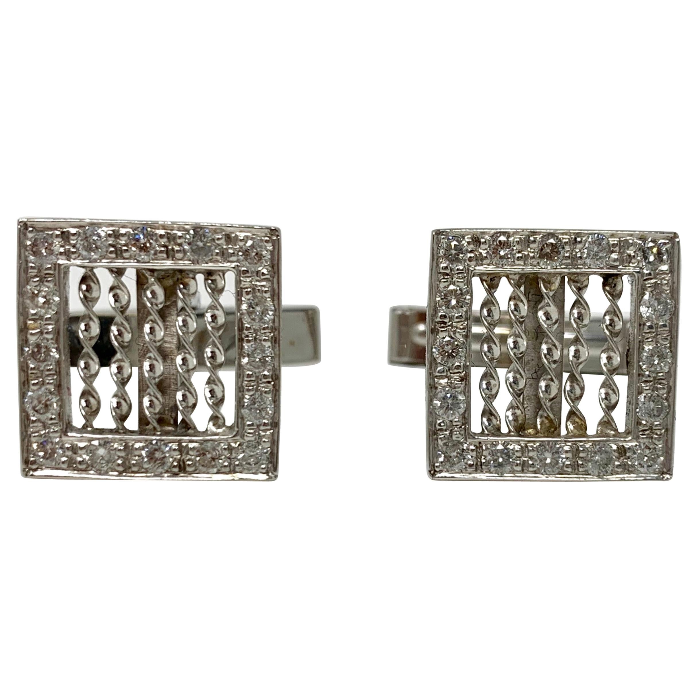 White Round Brilliant Diamond and Gold Cufflinks