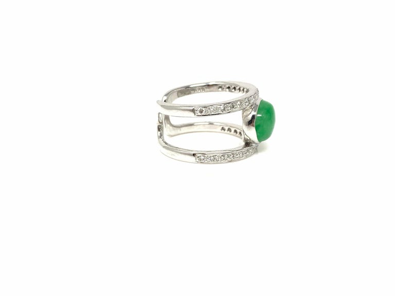 GIA Certified Green Jadeite Jade Oval Cabochon And Diamond Ring In 18 K ...