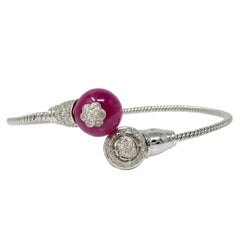 White Round Brilliant Diamond And Rubellite Flexible Bracelet In 18K White Gold.