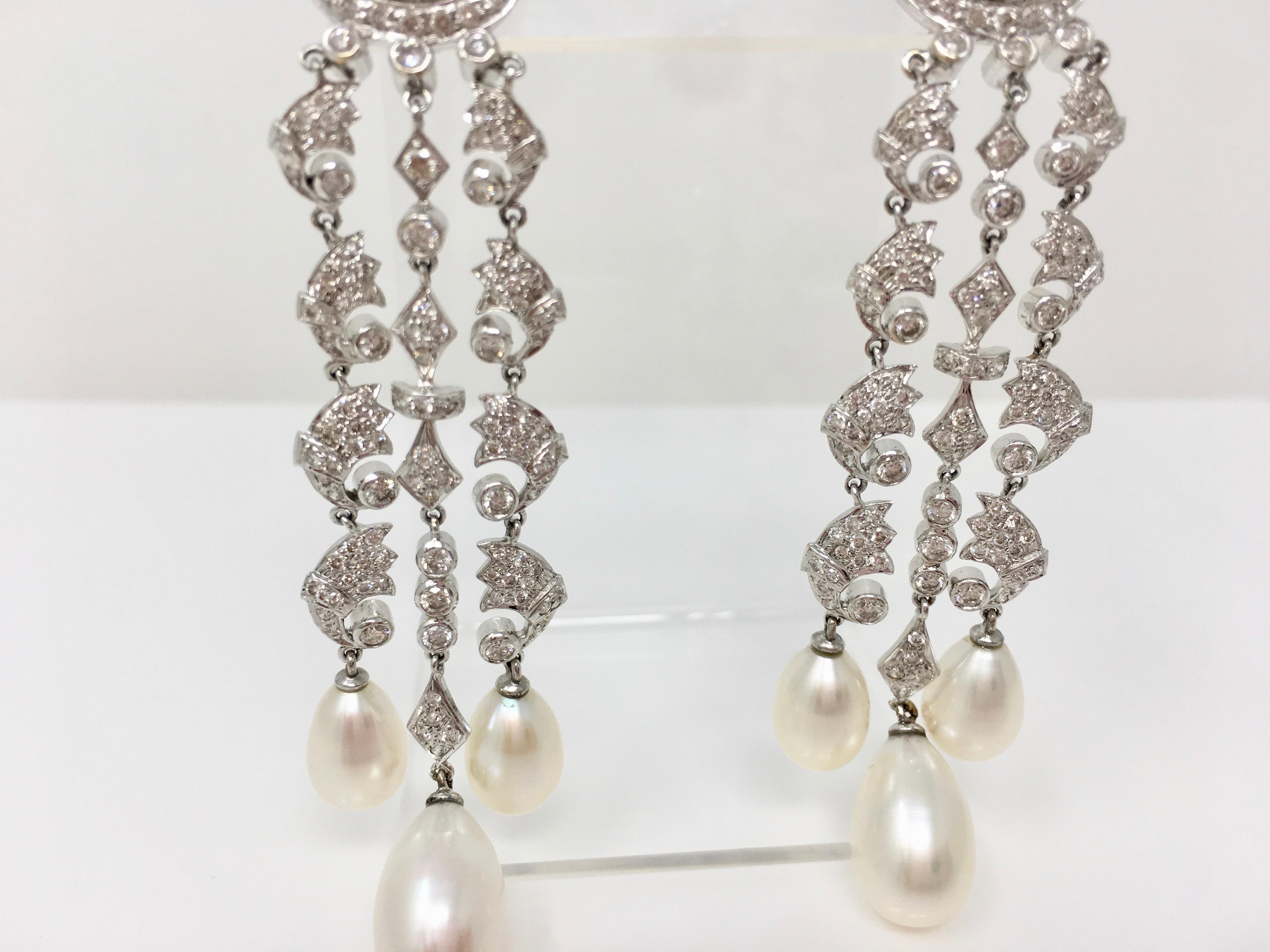 White Round Brilliant Diamond And White South Sea Pearl Earrings In 18k Gold. For Sale 3