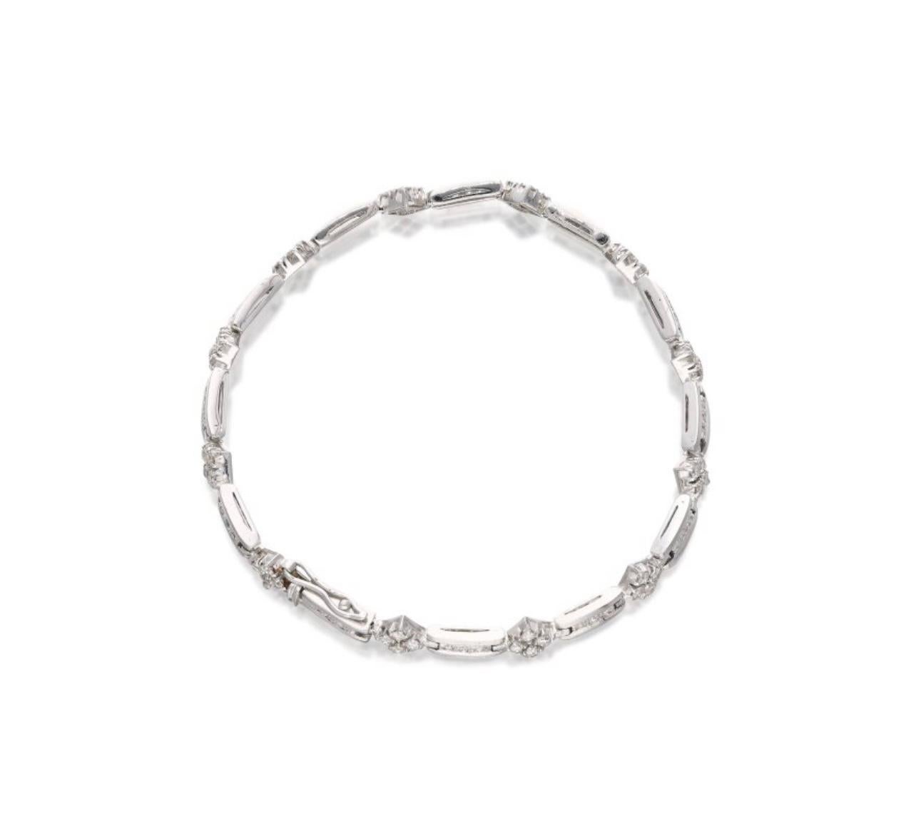 White Round Brilliant Diamond Bracelet in 14 Karat White Gold For Sale 8