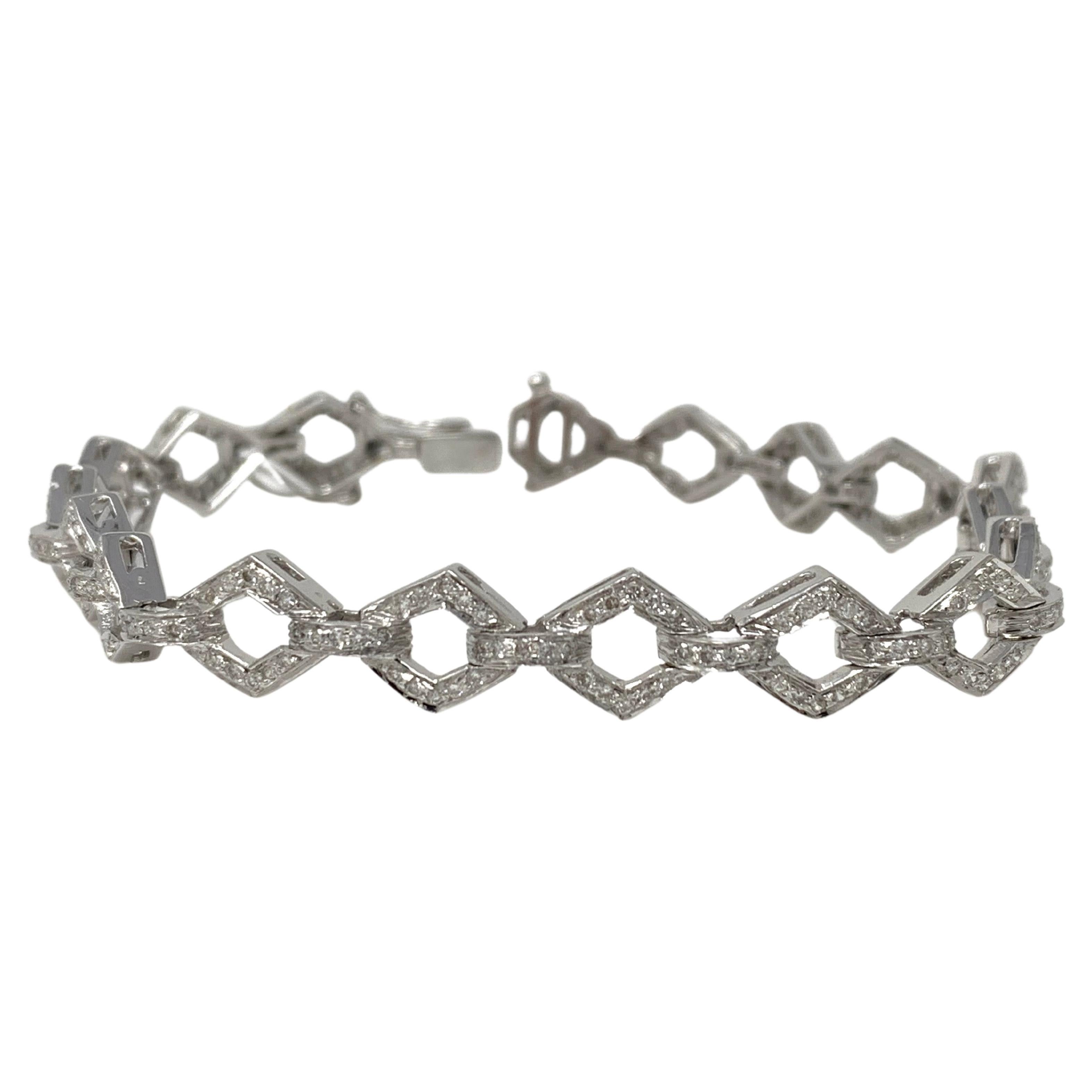 Pulsera de Diamantes Brillantes Redondos Blancos en Oro Blanco de 18 Kilates