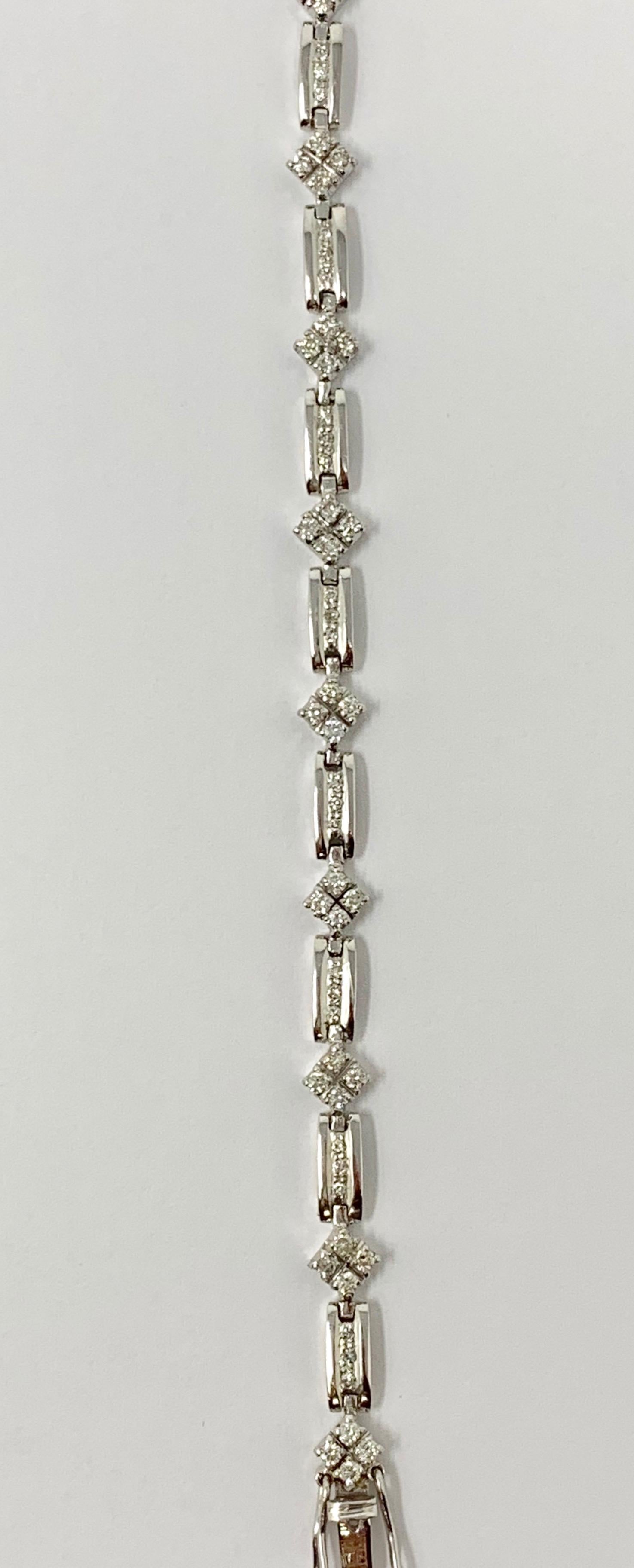 White Round Brilliant Diamond Bracelet in 14 Karat White Gold For Sale 4