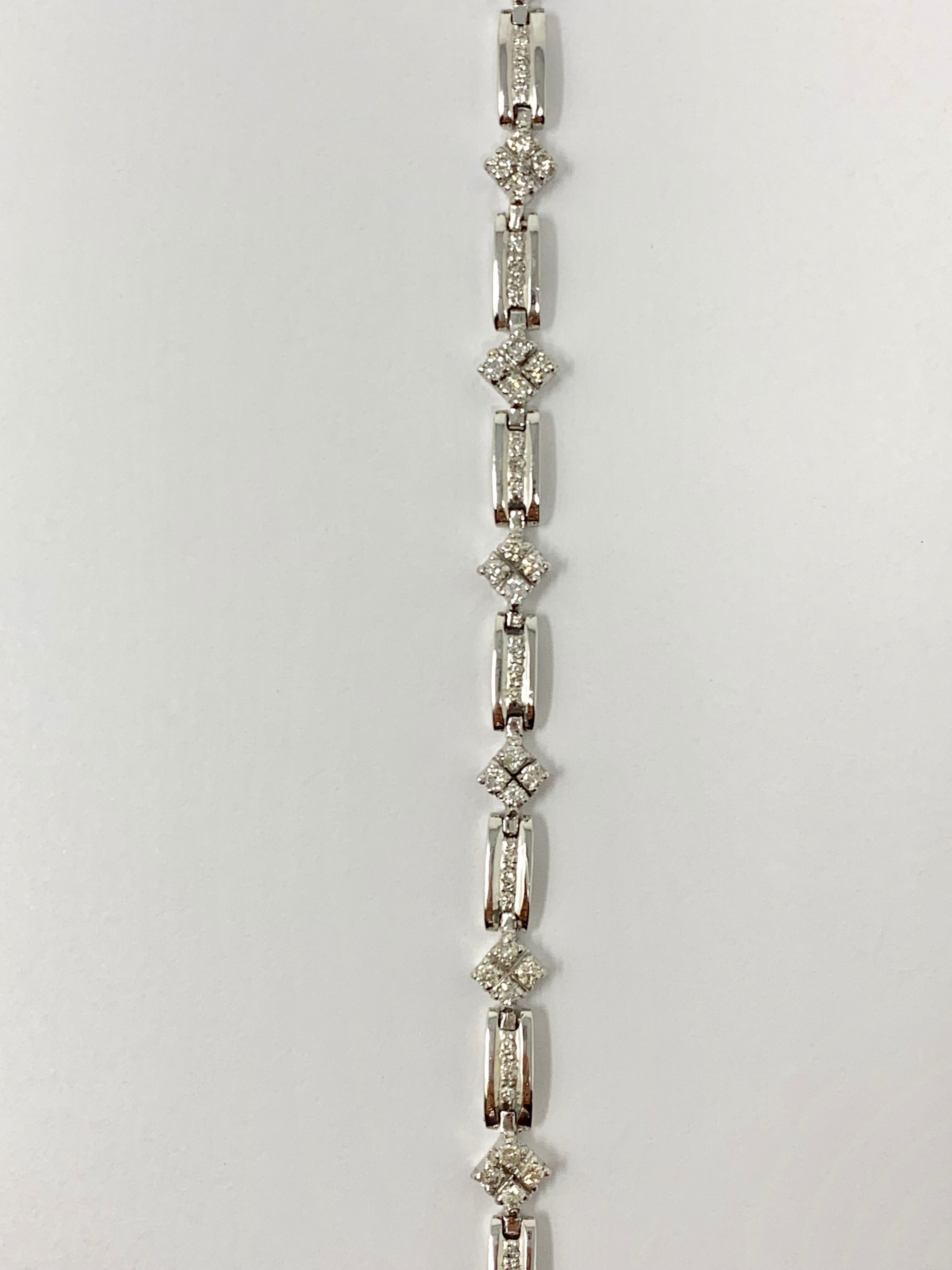 Pulsera de Diamantes Brillantes Redondos Blancos en Oro Blanco de 14 Kilates en venta 2
