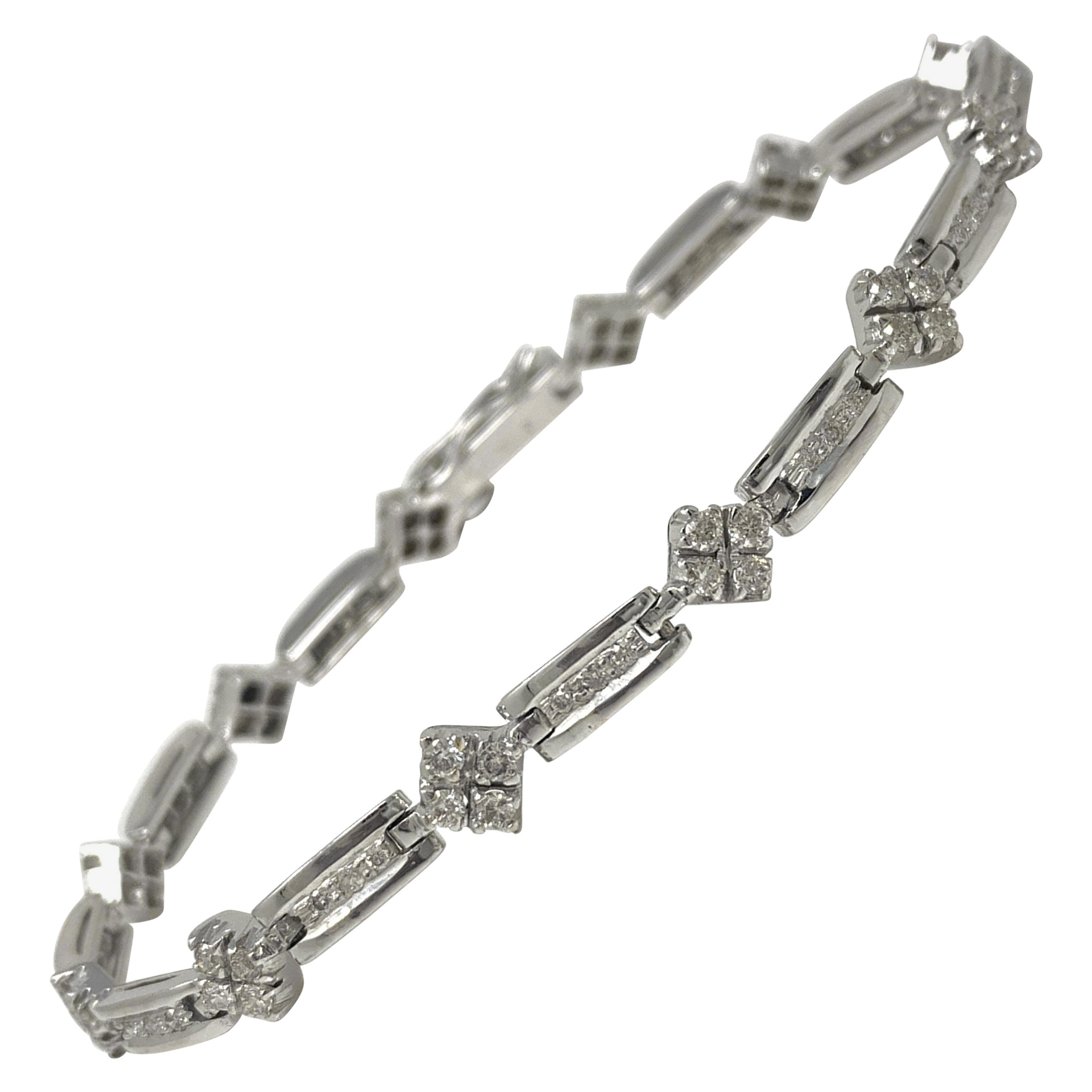 White Round Brilliant Diamond Bracelet in 14 Karat White Gold For Sale