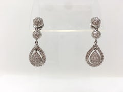 White Round Brilliant Diamond Dangle Earrings With Matching Necklace In 18K Gold