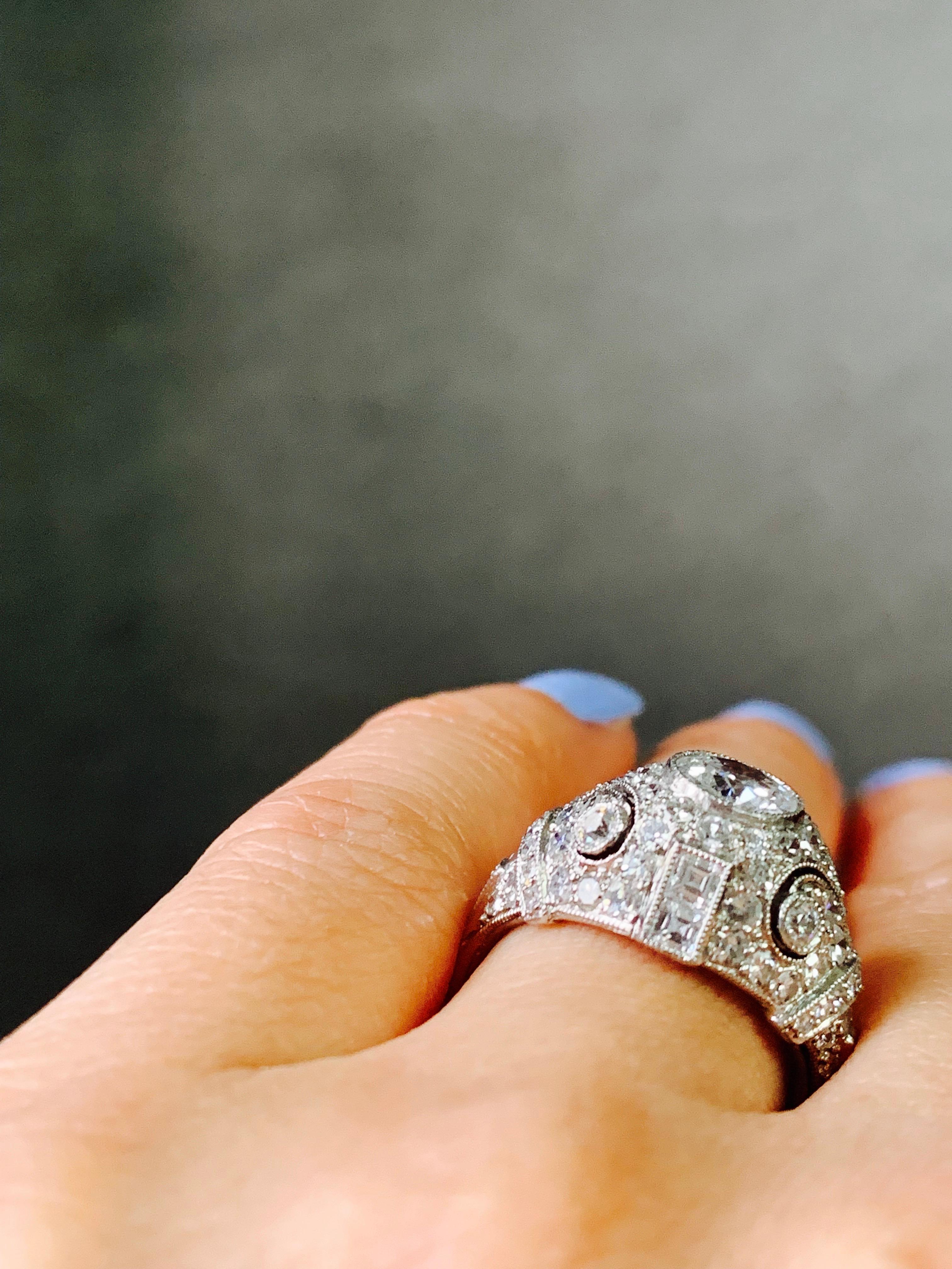 Old European Cut White Round Brilliant Diamond Engagement Ring in Platinum For Sale