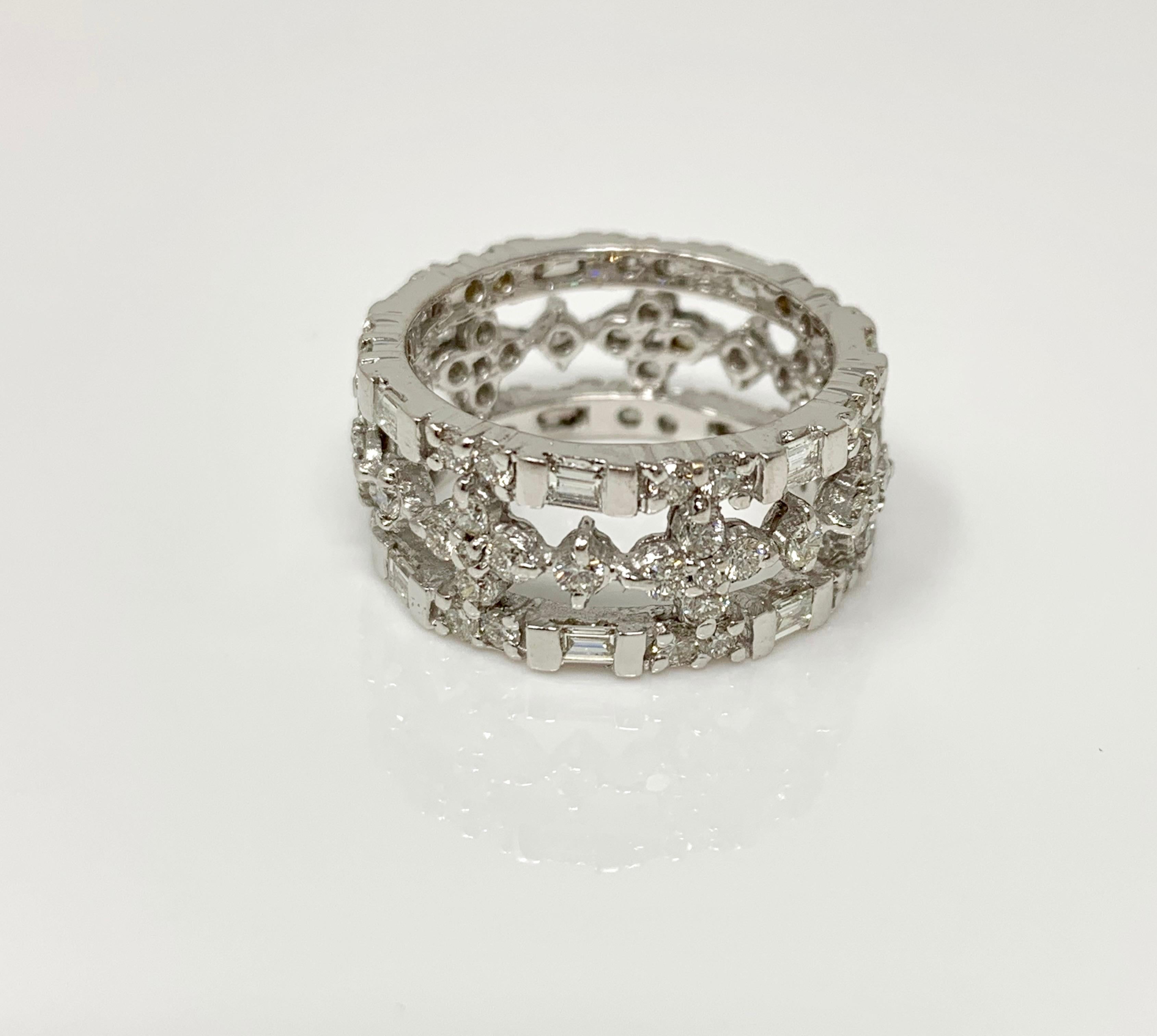 Contemporary White Round Brilliant Diamond Eternity Band in 18 Karat White Gold For Sale